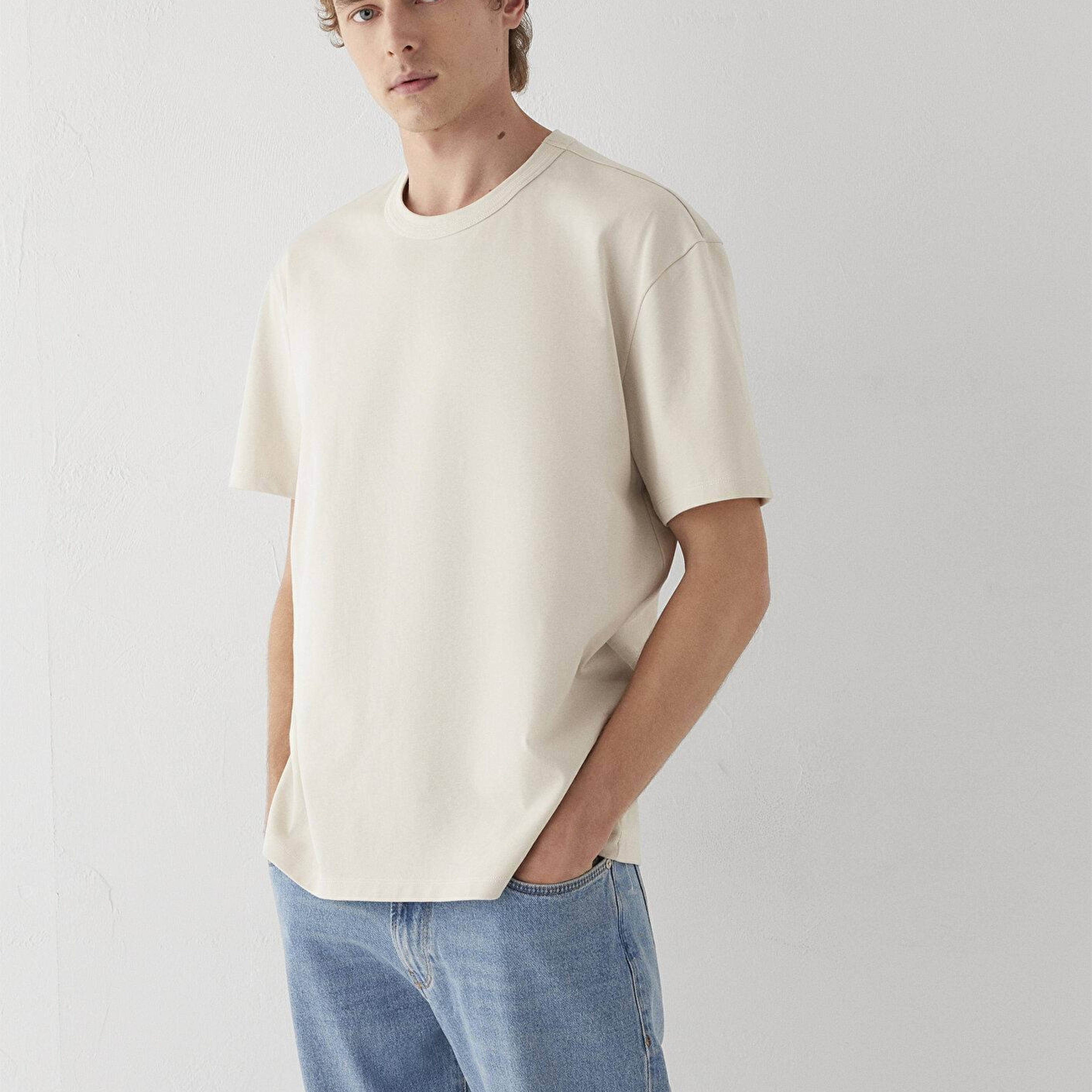 Mavi Bej Tişört Loose Fit / Bol Rahat Kesim 0613624-70144