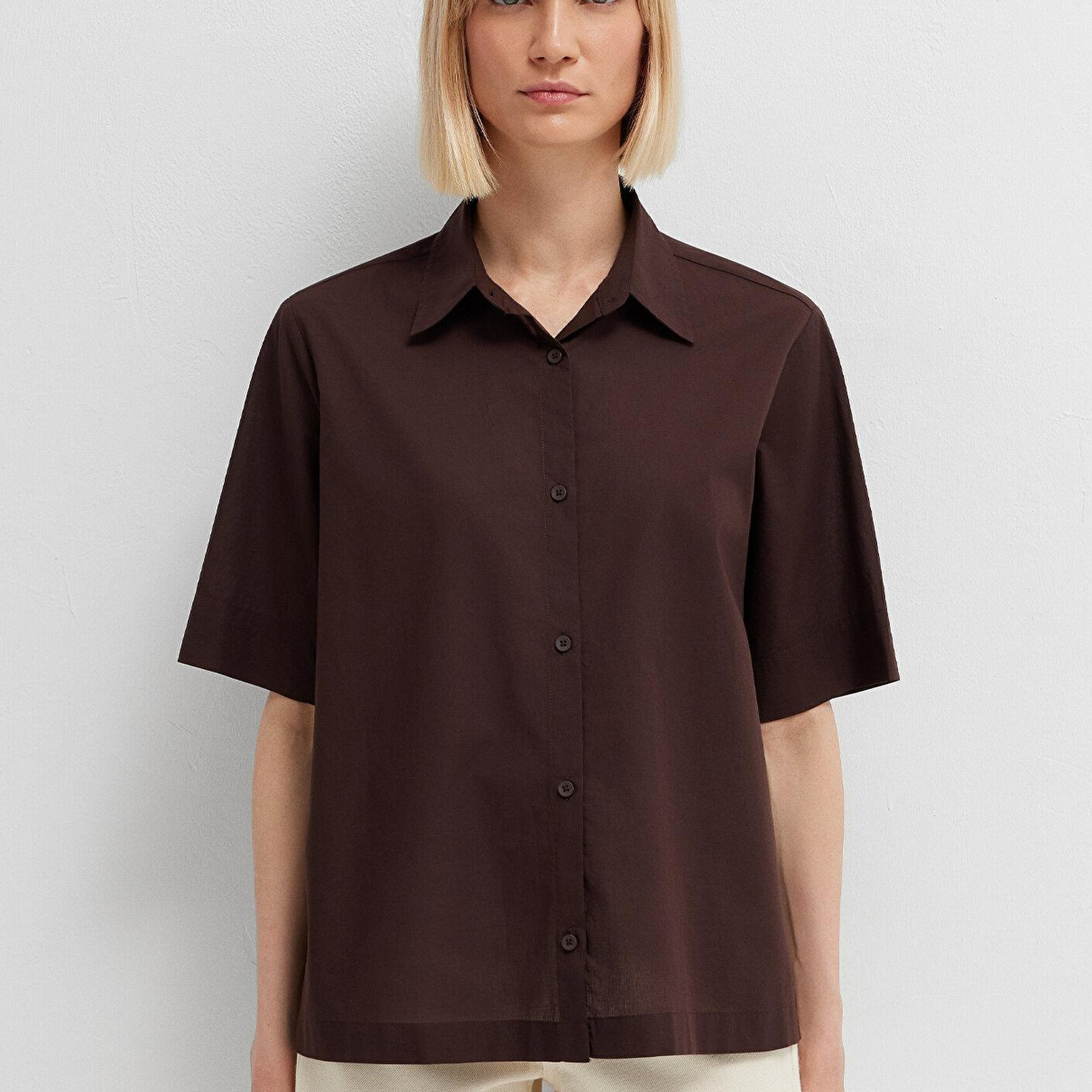 Mavi Kahverengi Gömlek Loose Fit / Bol Rahat Kesim 1211615-88083
