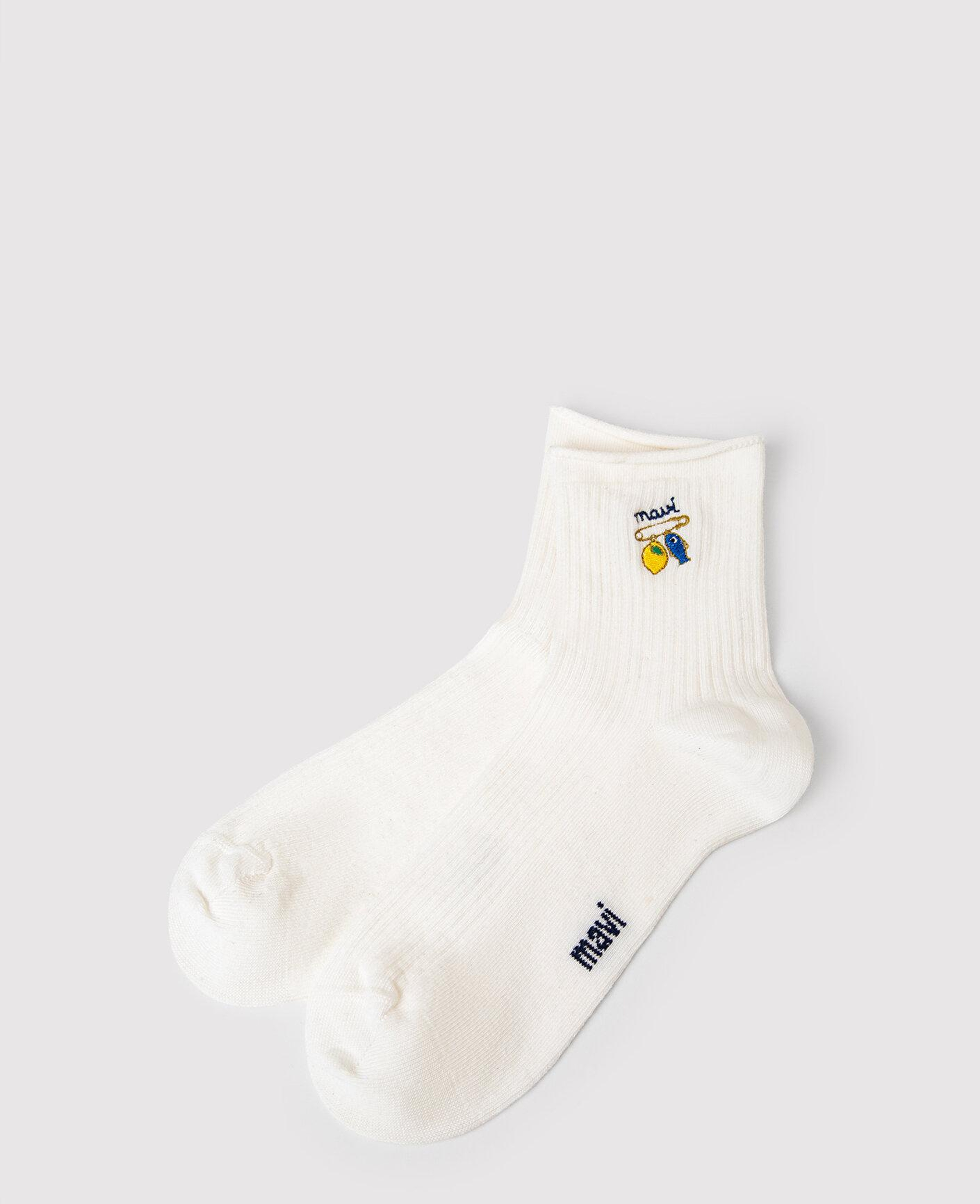 Mavi Mavi Balık Nakışlı Ekru Soket Çorap 1914036-70048