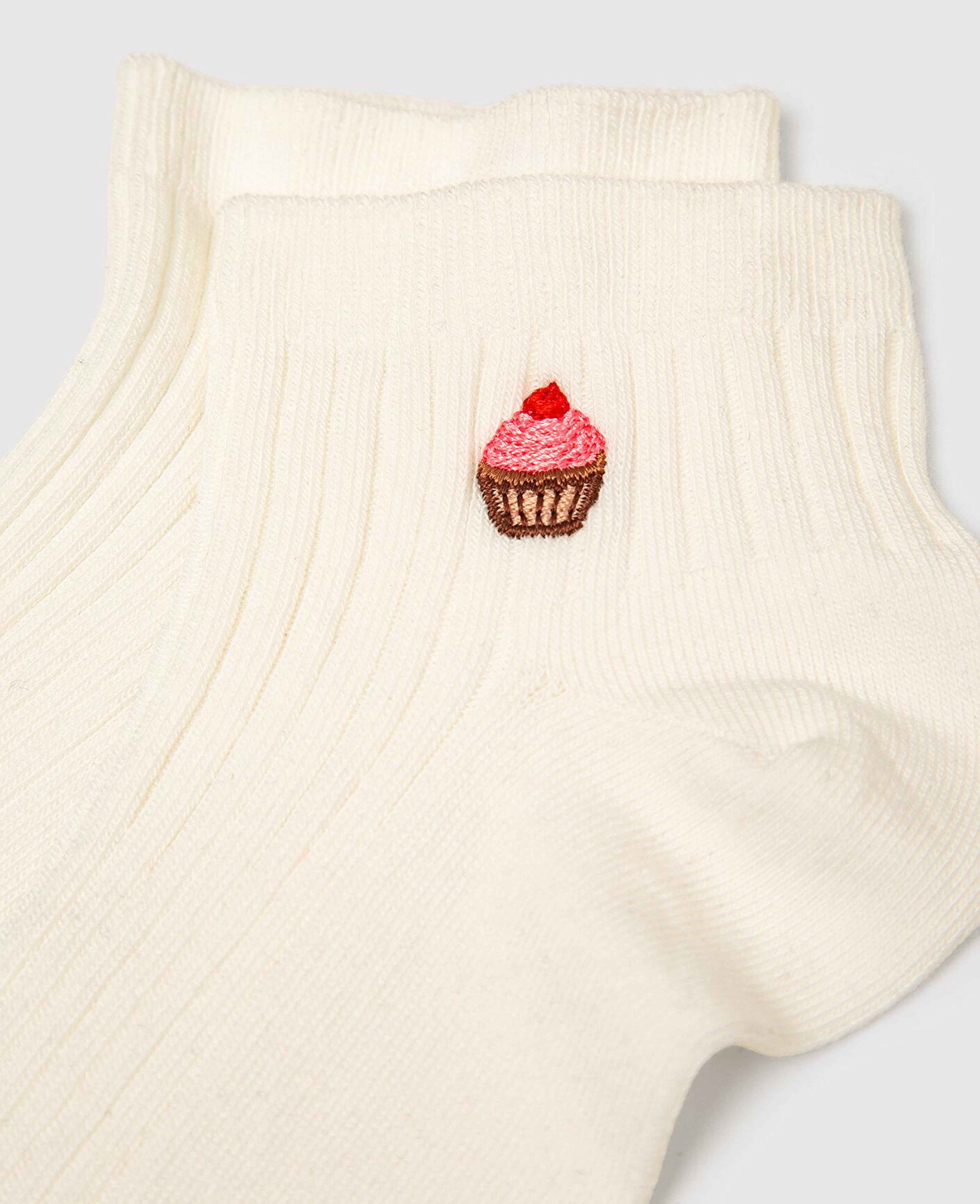 Mavi Cupcake Nakışlı Ekru Patik Çorap 1914354-70053