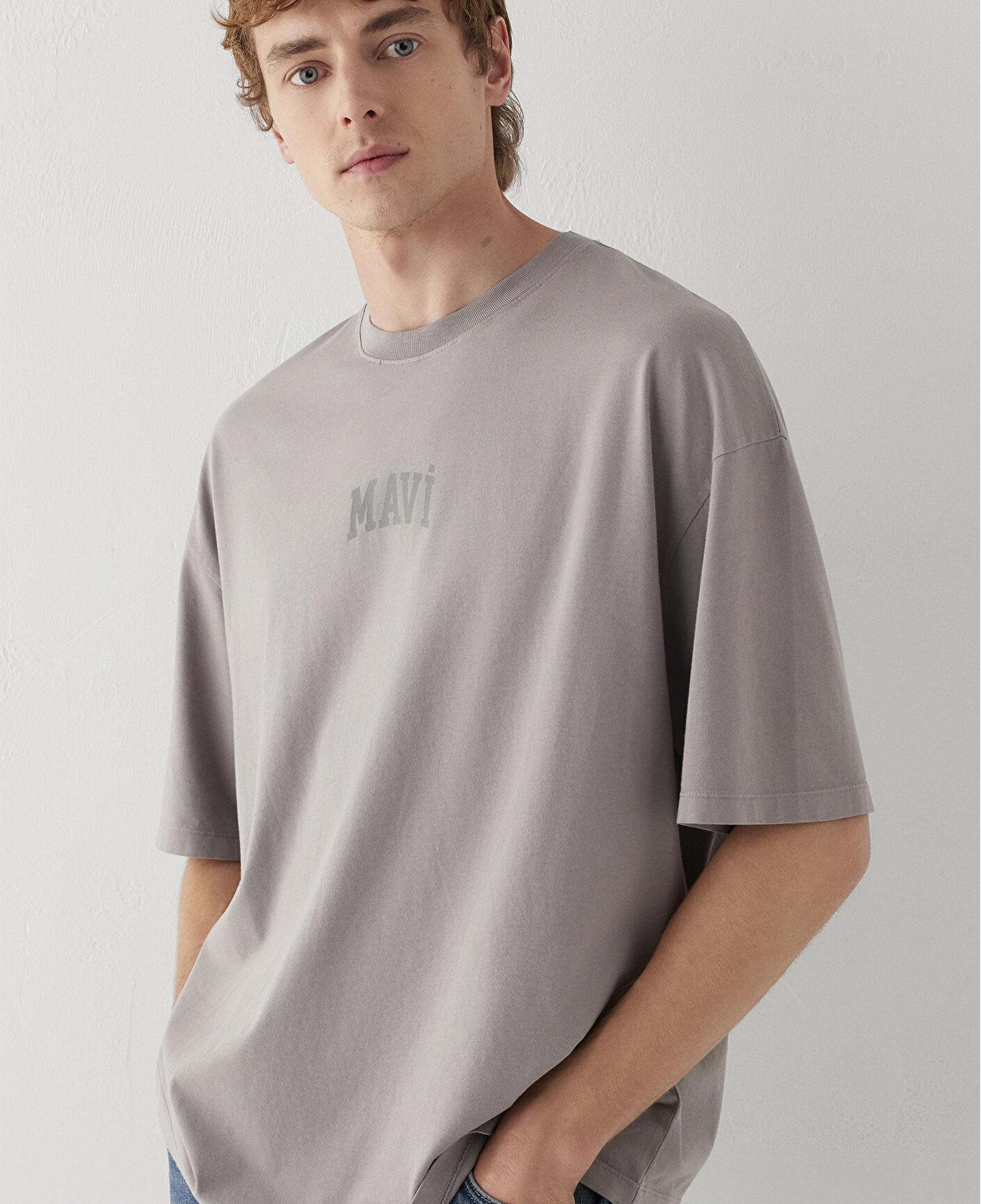 Mavi Mavi Logo Baskılı Gri Tişört Oversize / Geniş Kesim 0613573-80615