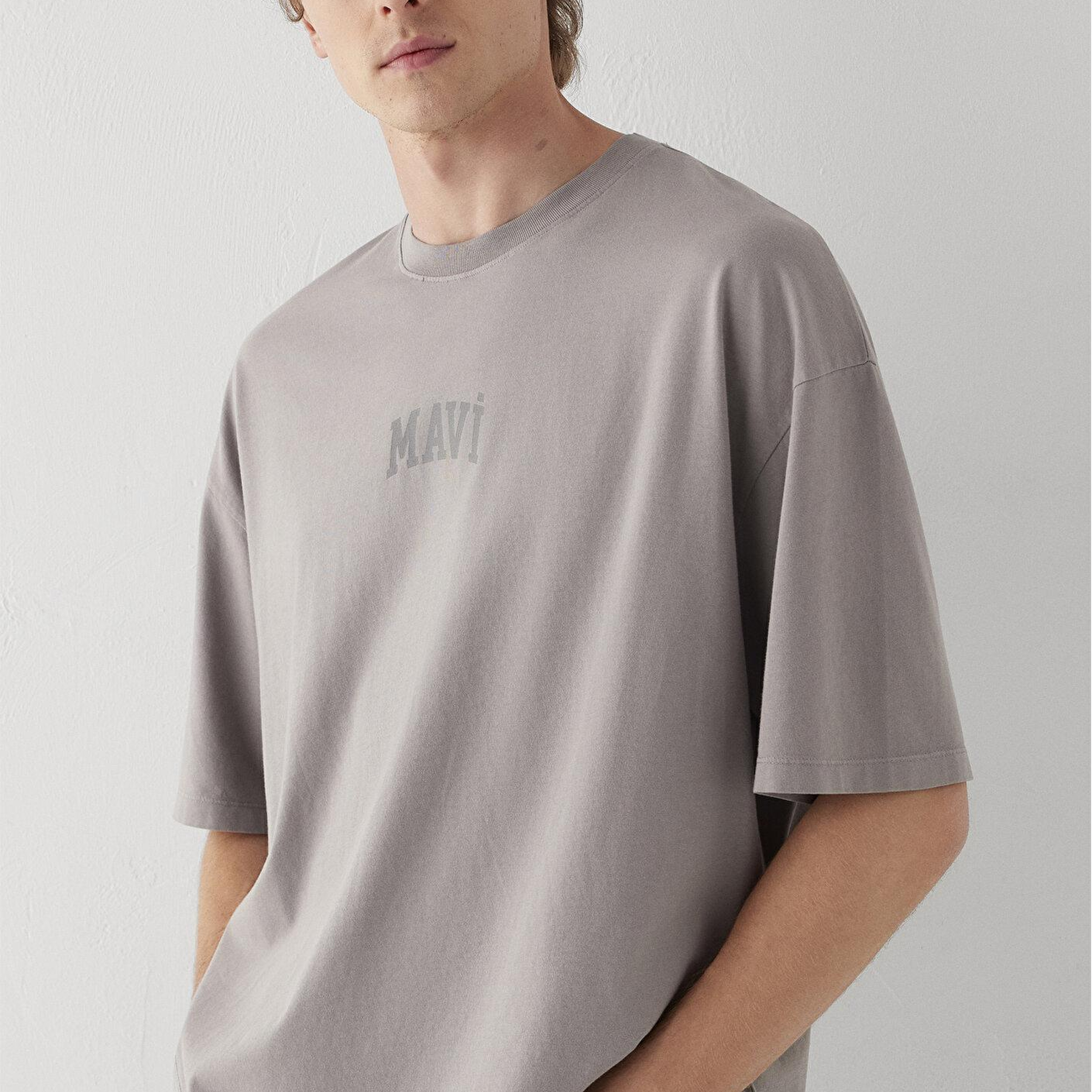 Mavi Mavi Logo Baskılı Gri Tişört Oversize / Geniş Kesim 0613573-80615