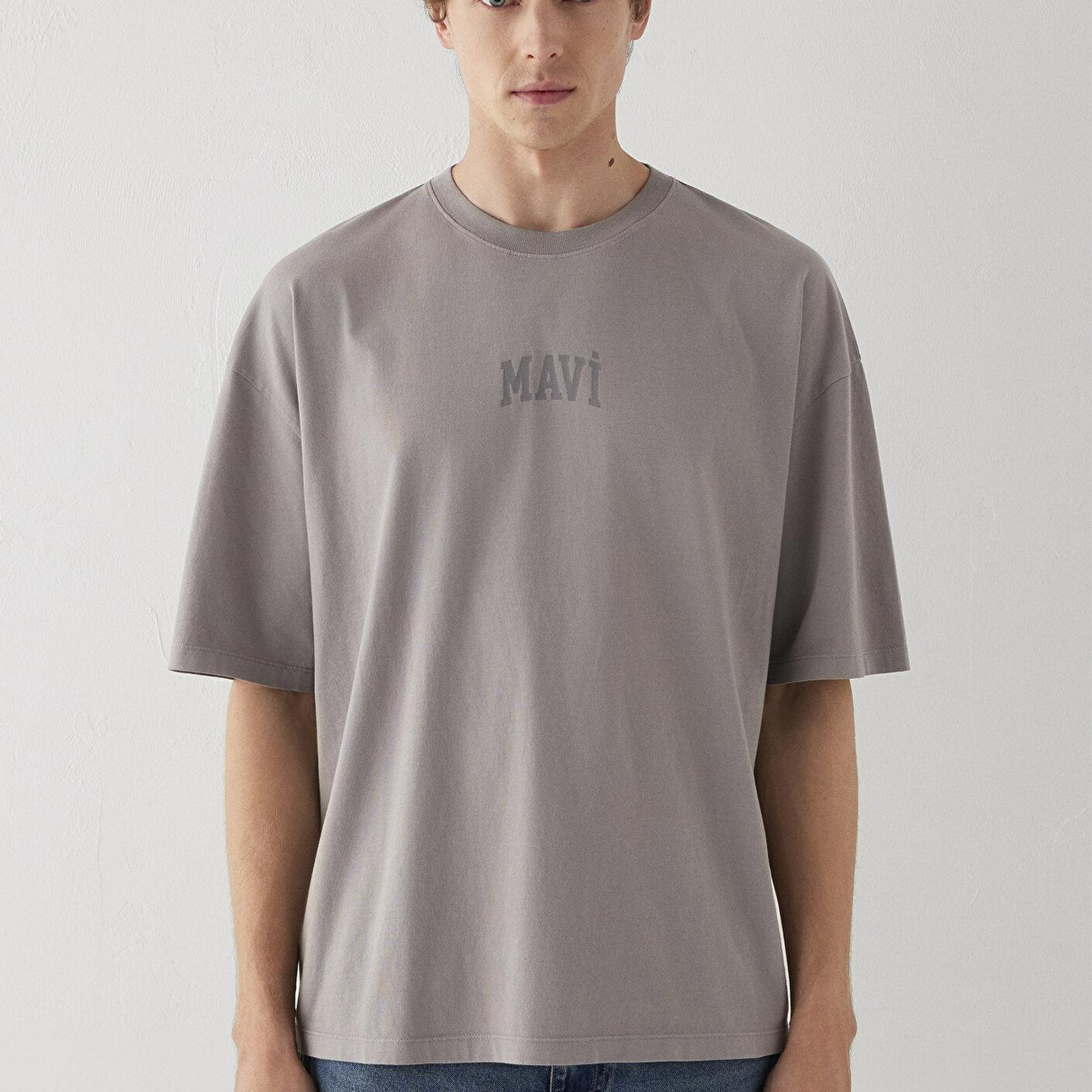 Mavi Mavi Logo Baskılı Gri Tişört Oversize / Geniş Kesim 0613573-80615