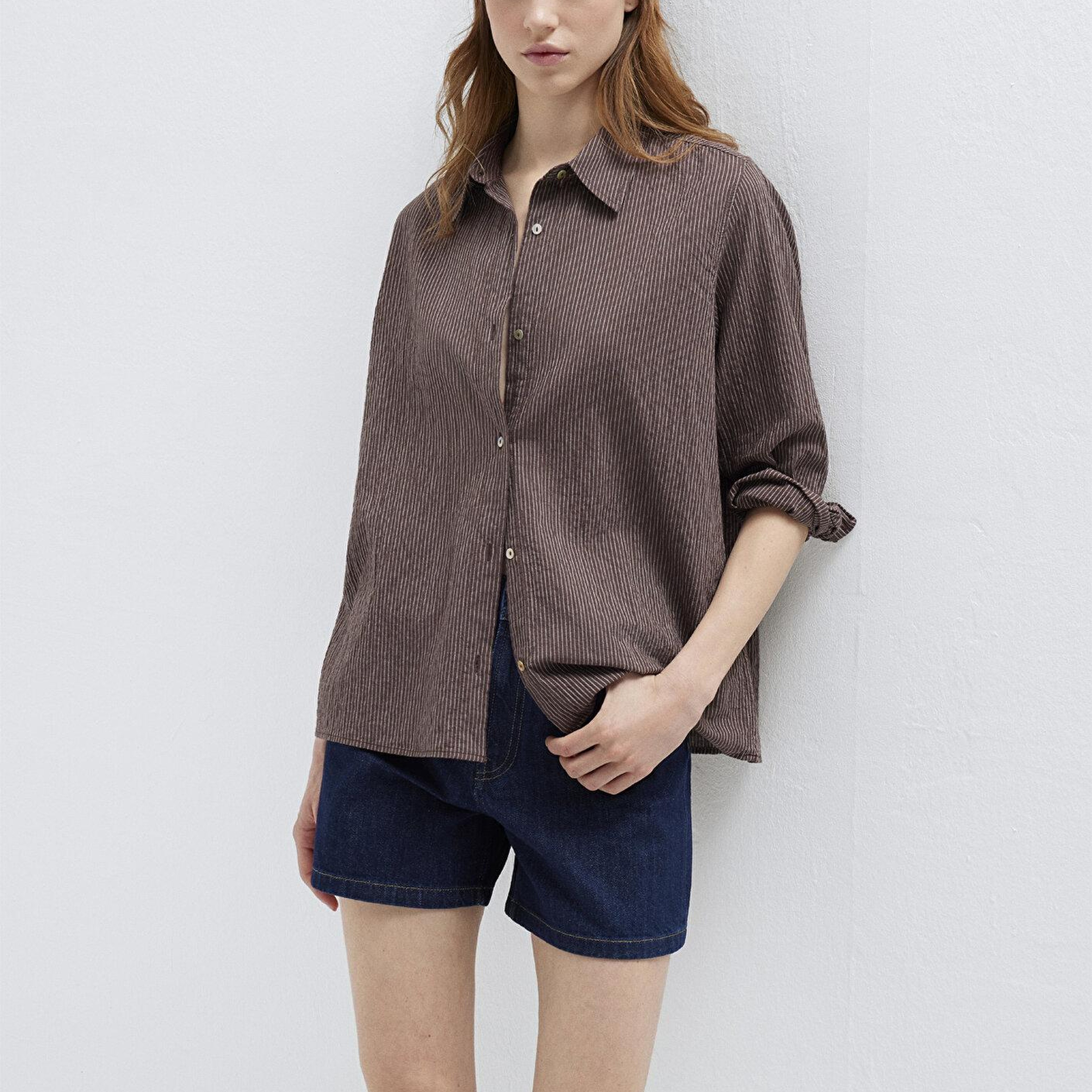 Mavi Kahverengi Gömlek Loose Fit / Bol Rahat Kesim 1211598-91456
