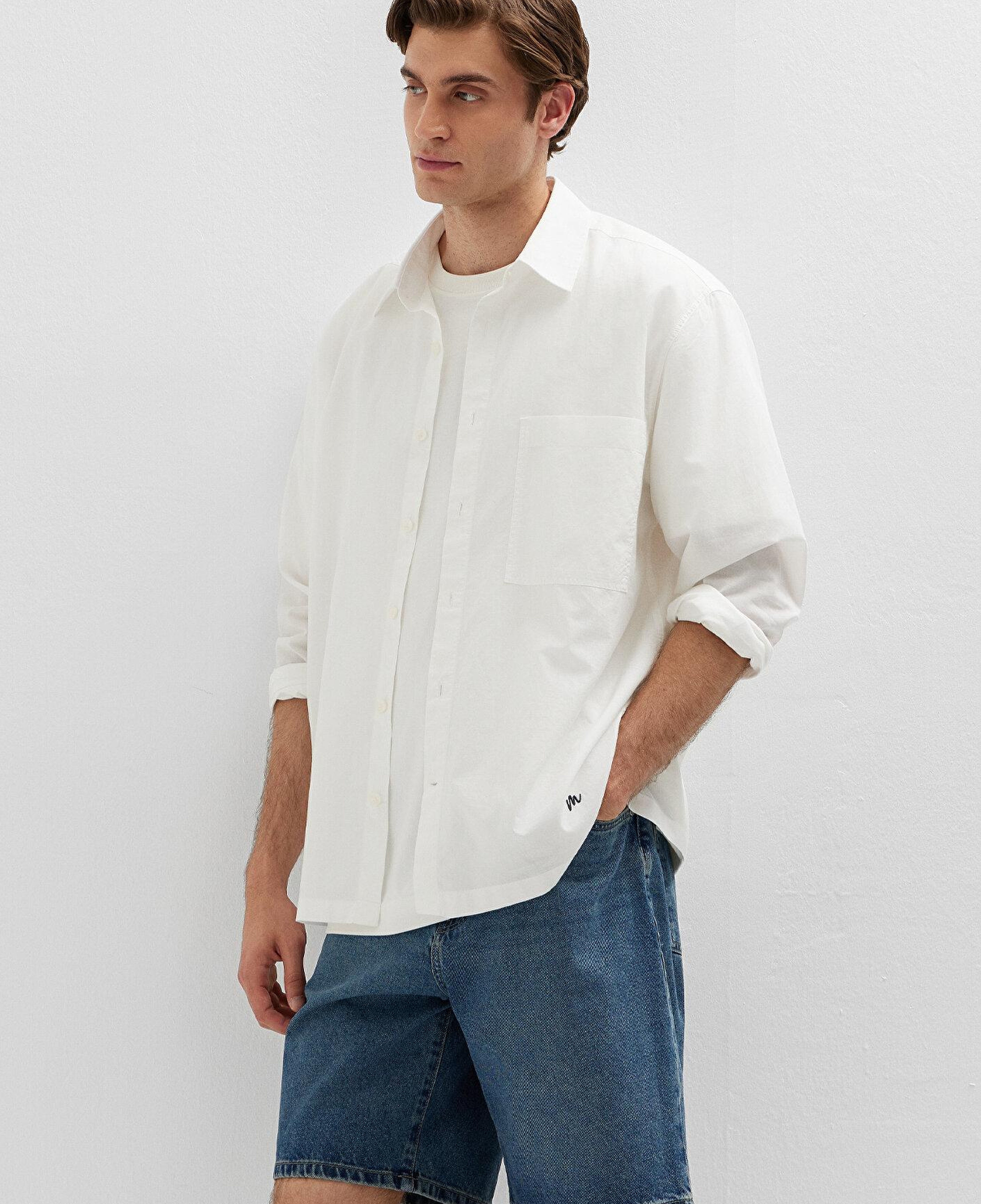 Mavi Ekru Gömlek Loose Fit / Bol Rahat Kesim 0212140-70057