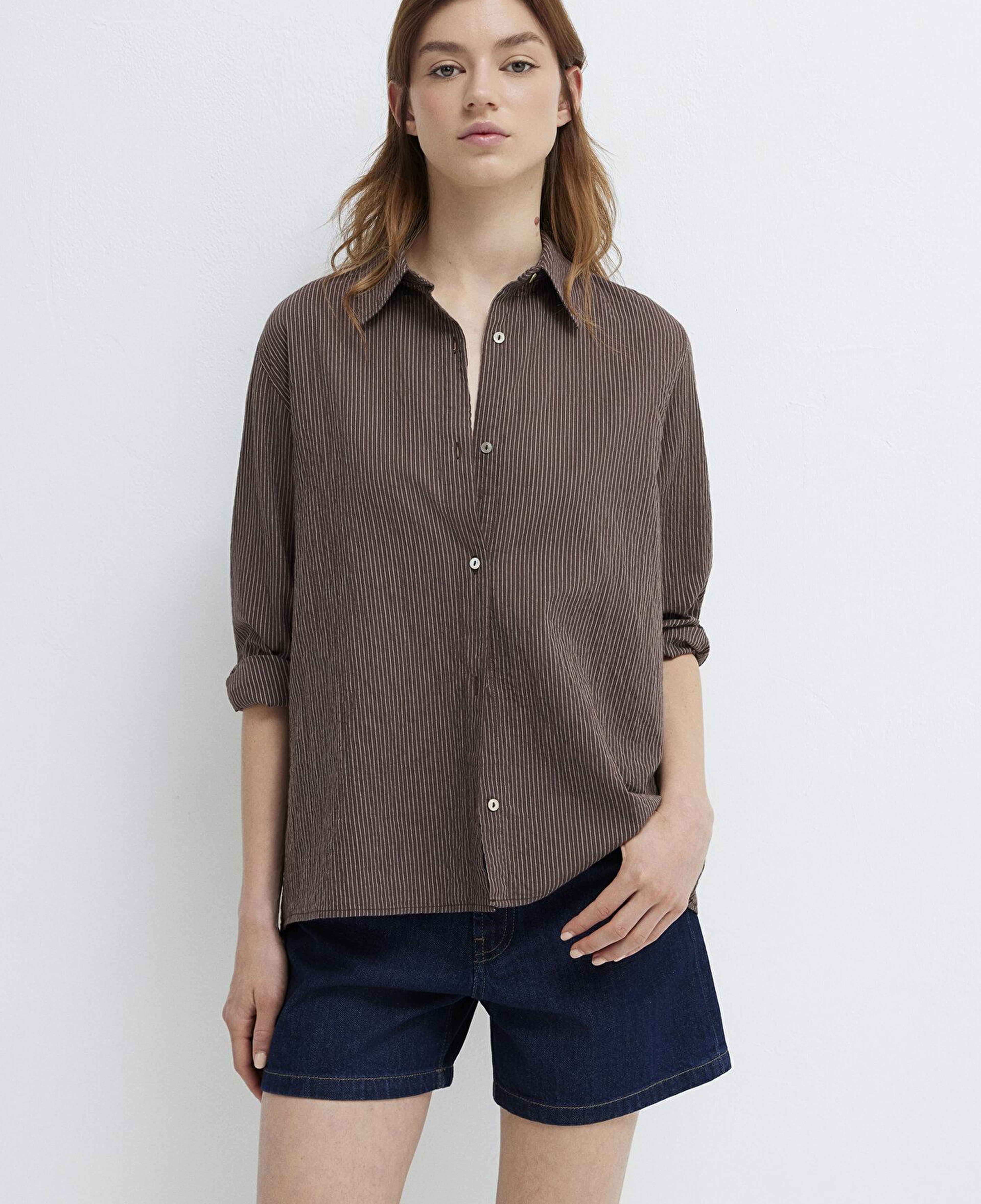 Mavi Kahverengi Gömlek Loose Fit / Bol Rahat Kesim 1211598-91456