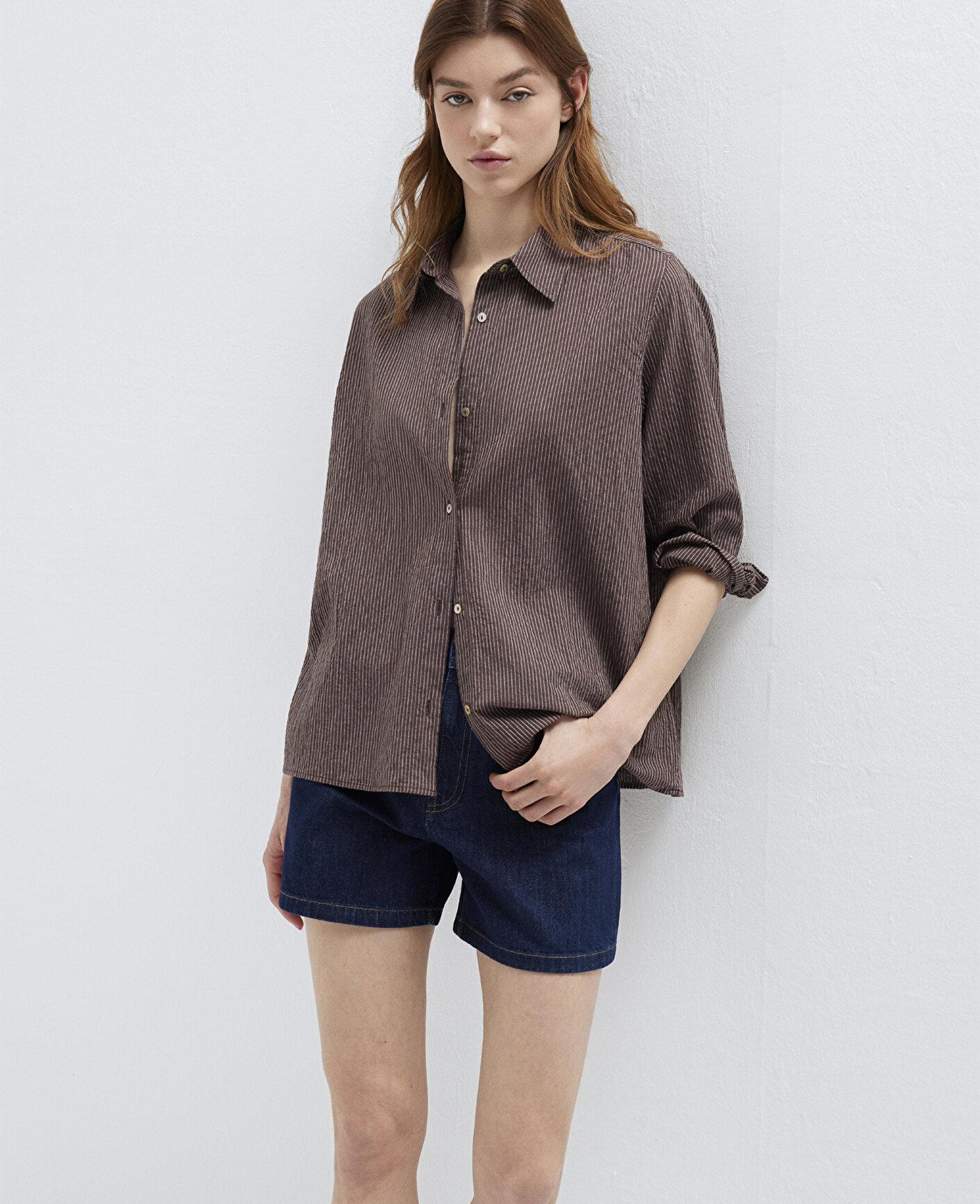 Mavi Kahverengi Gömlek Loose Fit / Bol Rahat Kesim 1211598-91456