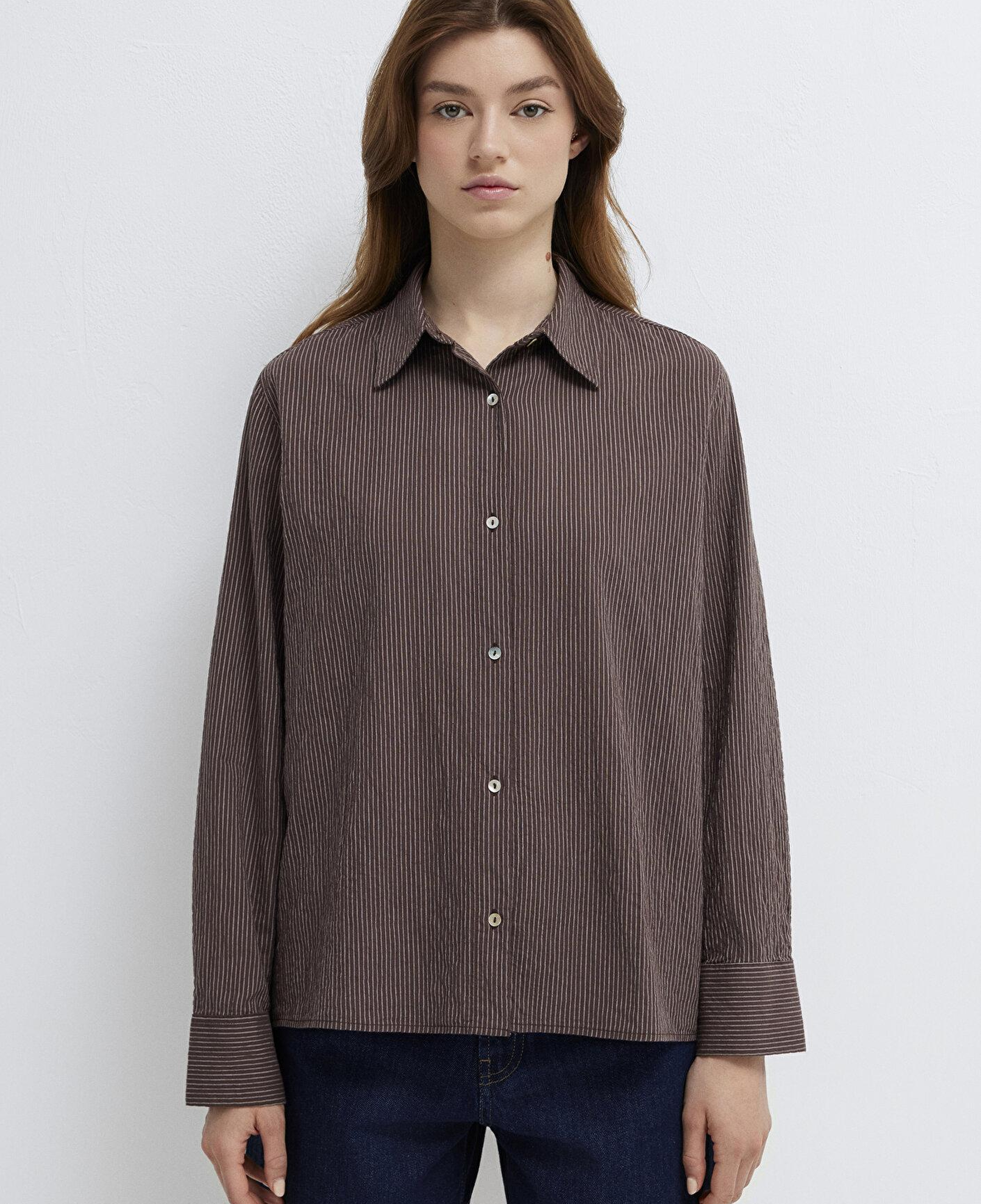 Mavi Kahverengi Gömlek Loose Fit / Bol Rahat Kesim 1211598-91456