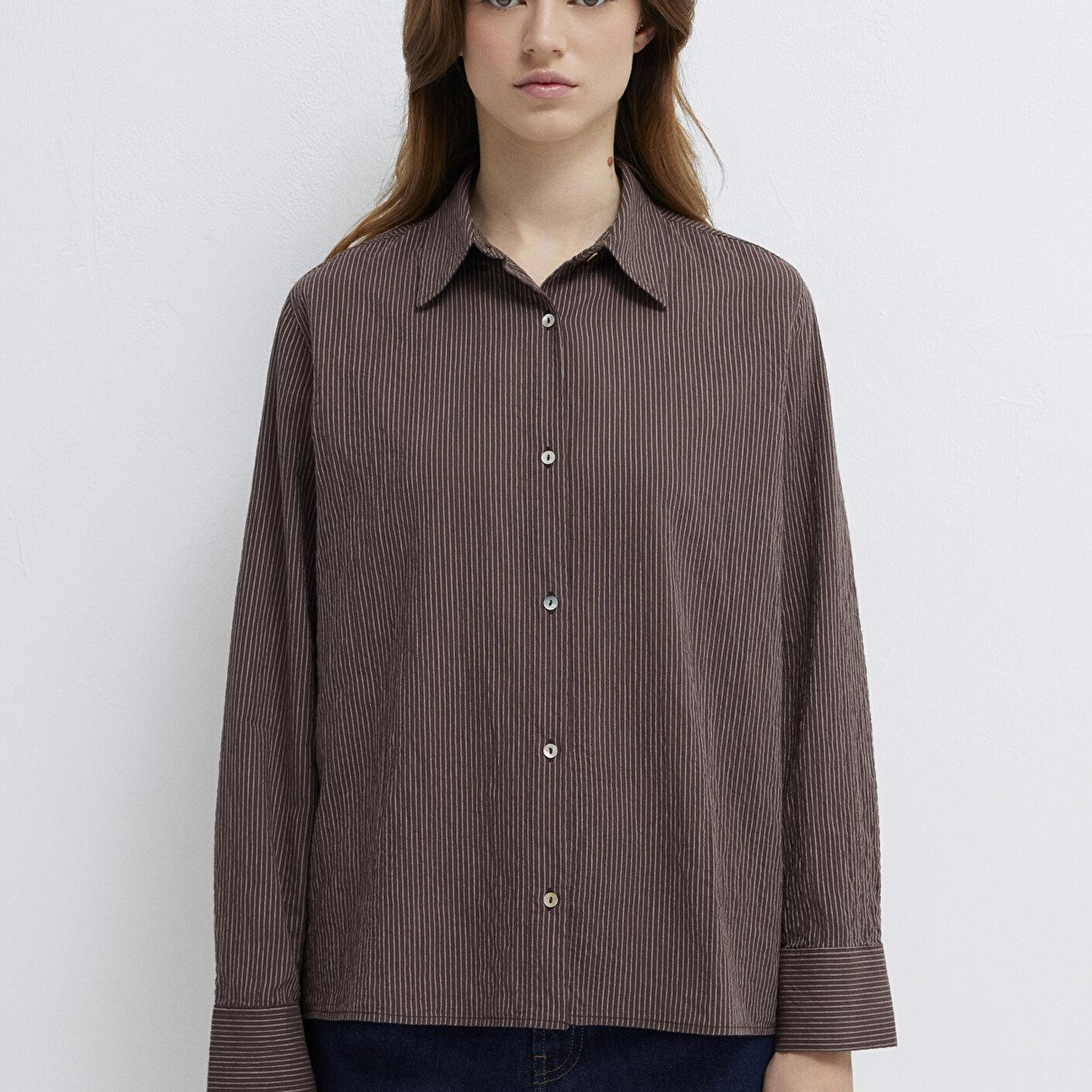 Mavi Kahverengi Gömlek Loose Fit / Bol Rahat Kesim 1211598-91456