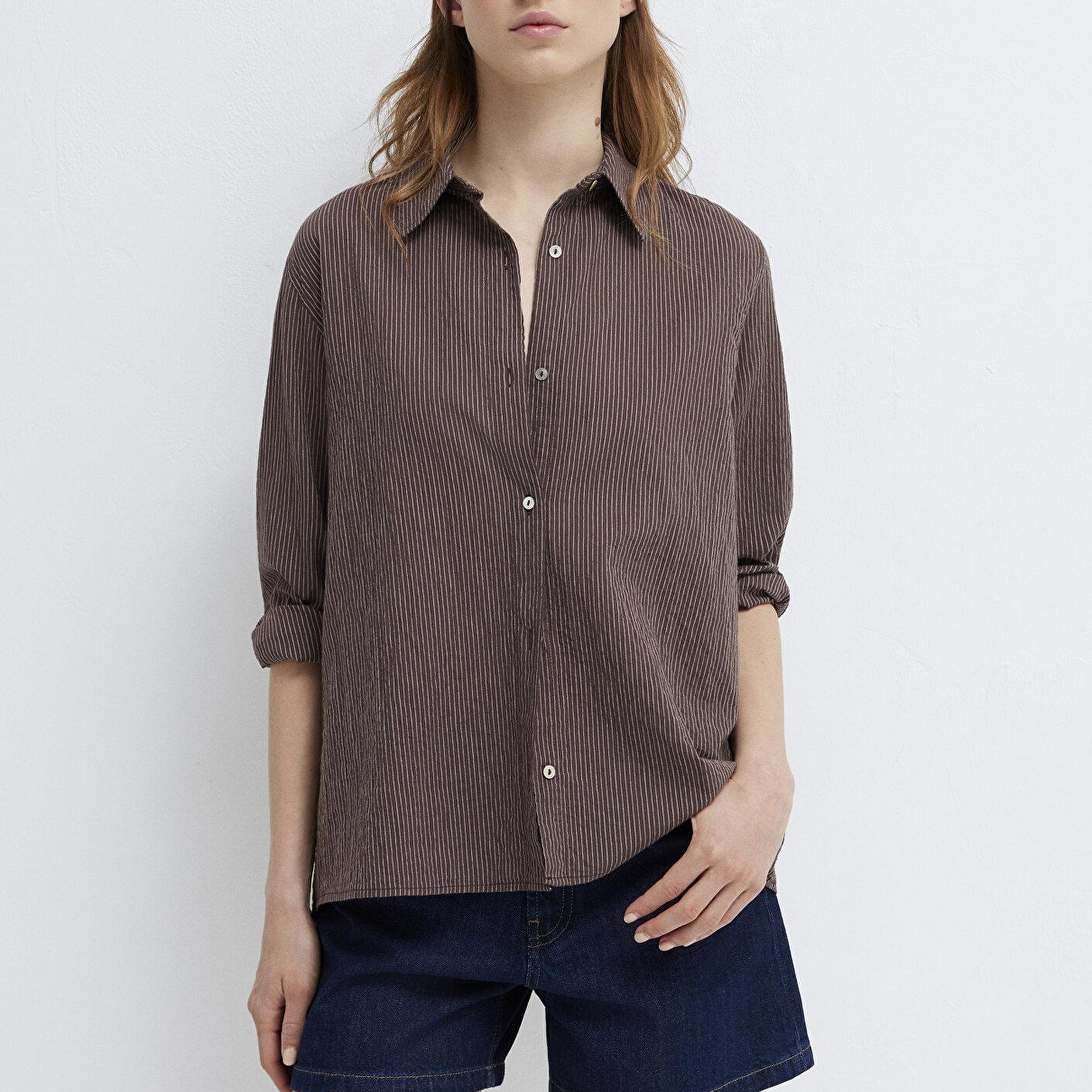 Mavi Kahverengi Gömlek Loose Fit / Bol Rahat Kesim 1211598-91456
