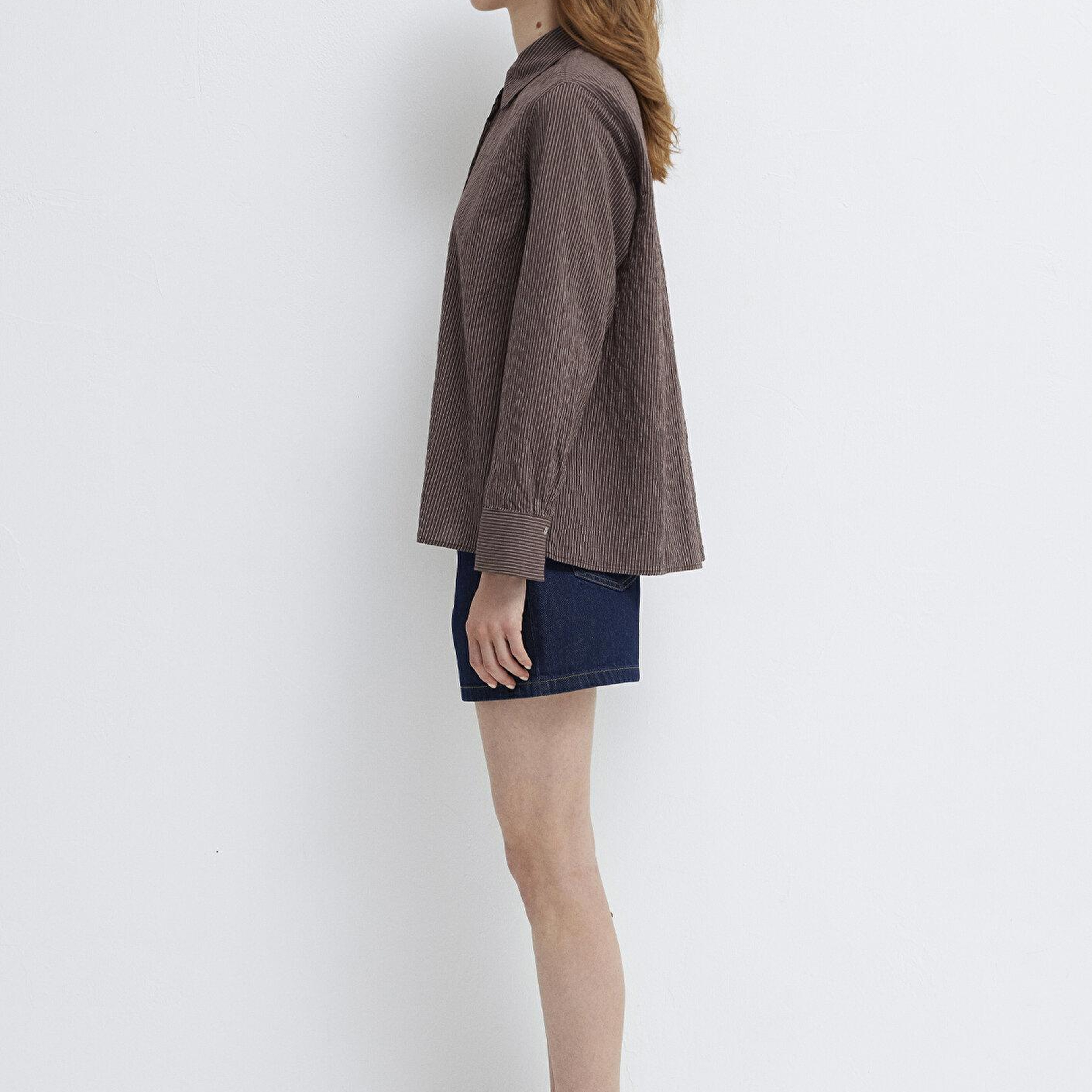 Mavi Kahverengi Gömlek Loose Fit / Bol Rahat Kesim 1211598-91456