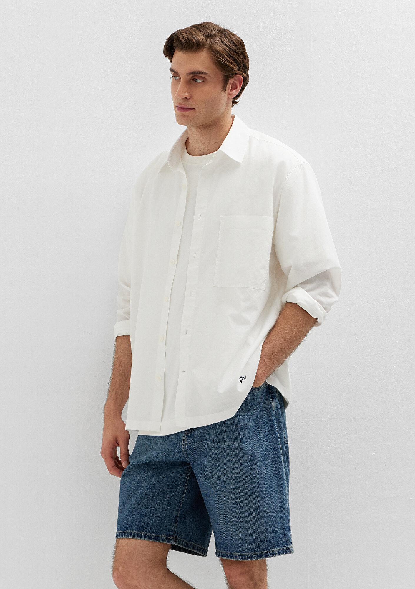 Mavi Ekru Gömlek Loose Fit / Bol Rahat Kesim 0212140-70057