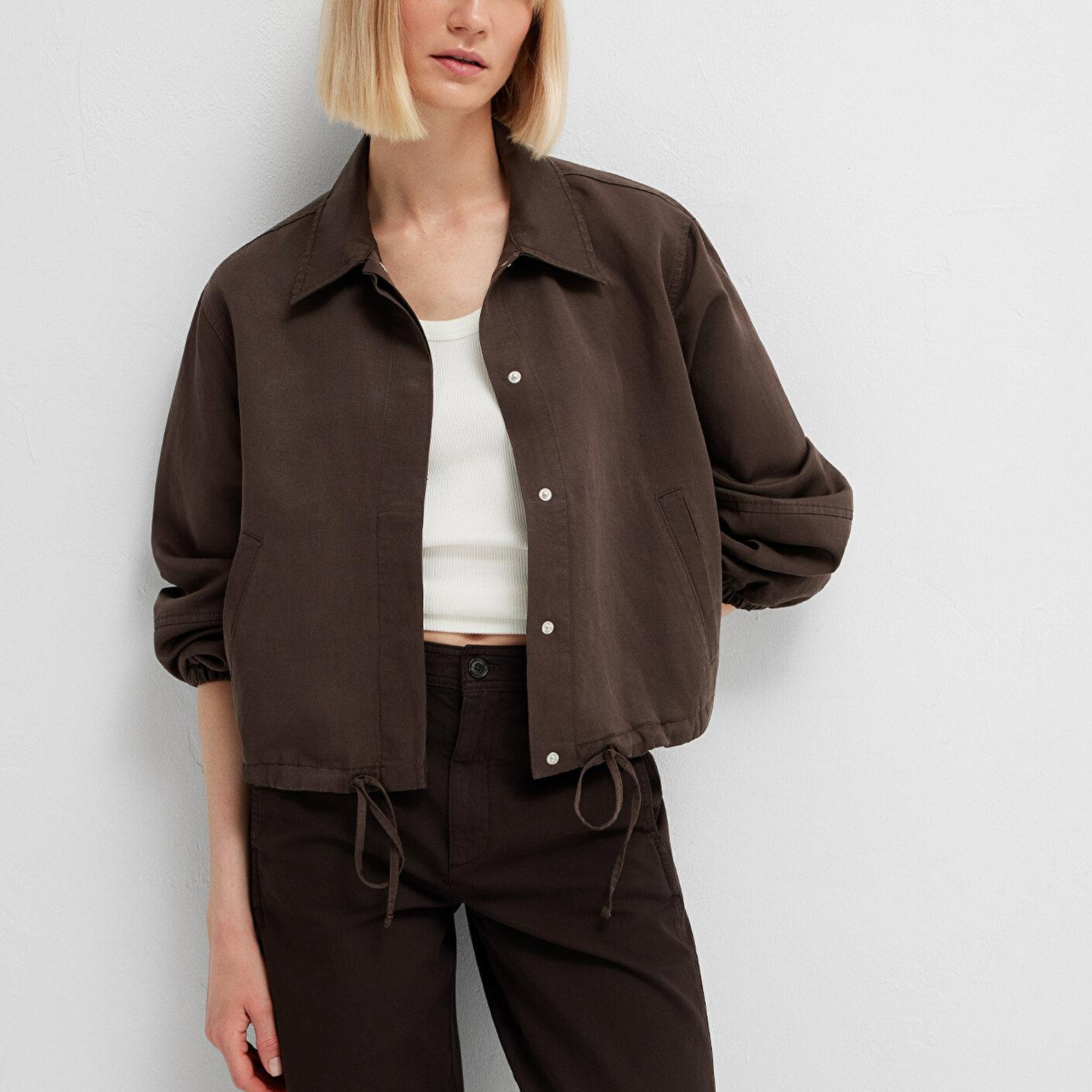 Mavi Keten Karışımlı Kahverengi Ceket Loose Fit / Bol Rahat Kesim 1110891-91100