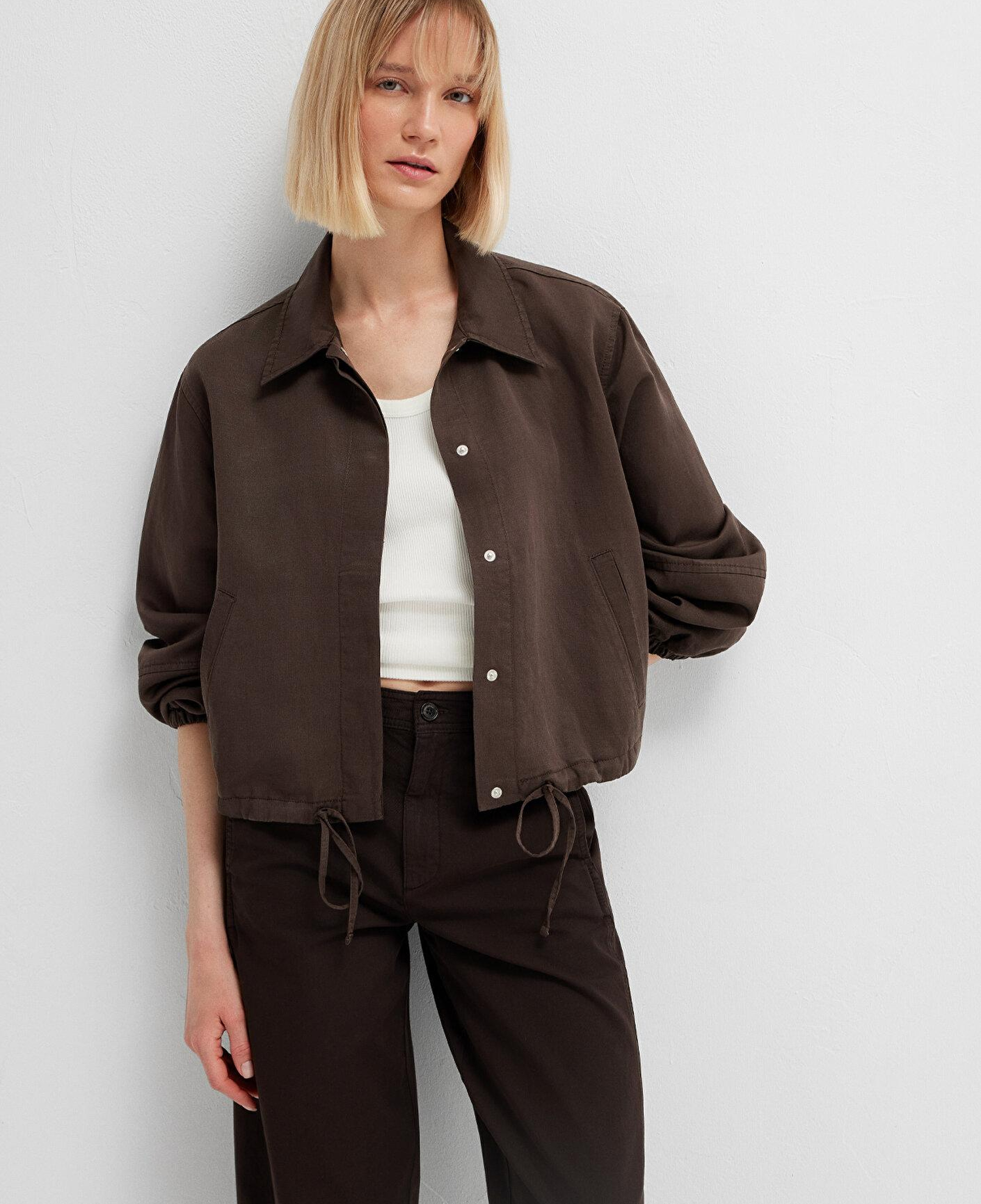 Mavi Keten Karışımlı Kahverengi Ceket Loose Fit / Bol Rahat Kesim 1110891-91100