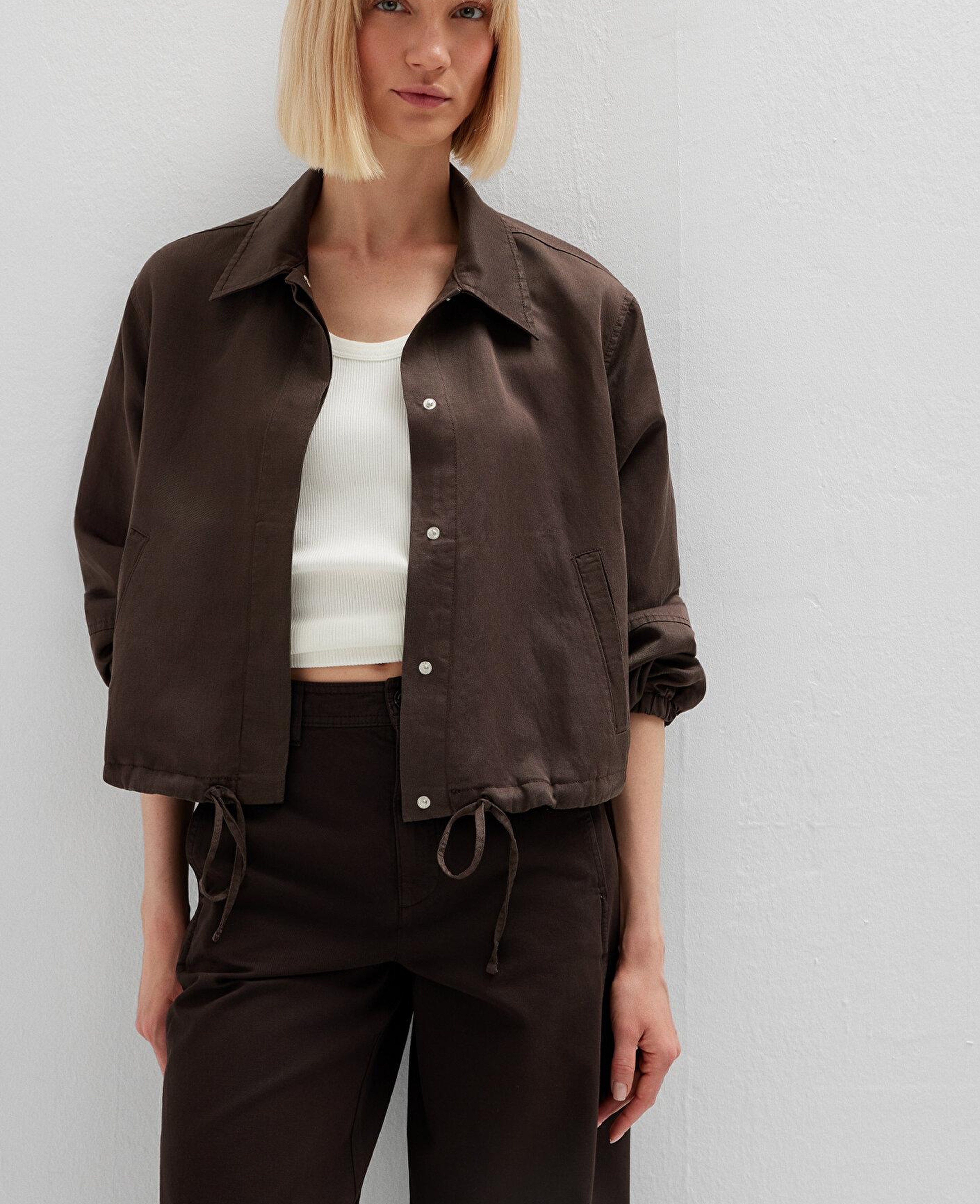 Mavi Keten Karışımlı Kahverengi Ceket Loose Fit / Bol Rahat Kesim 1110891-91100