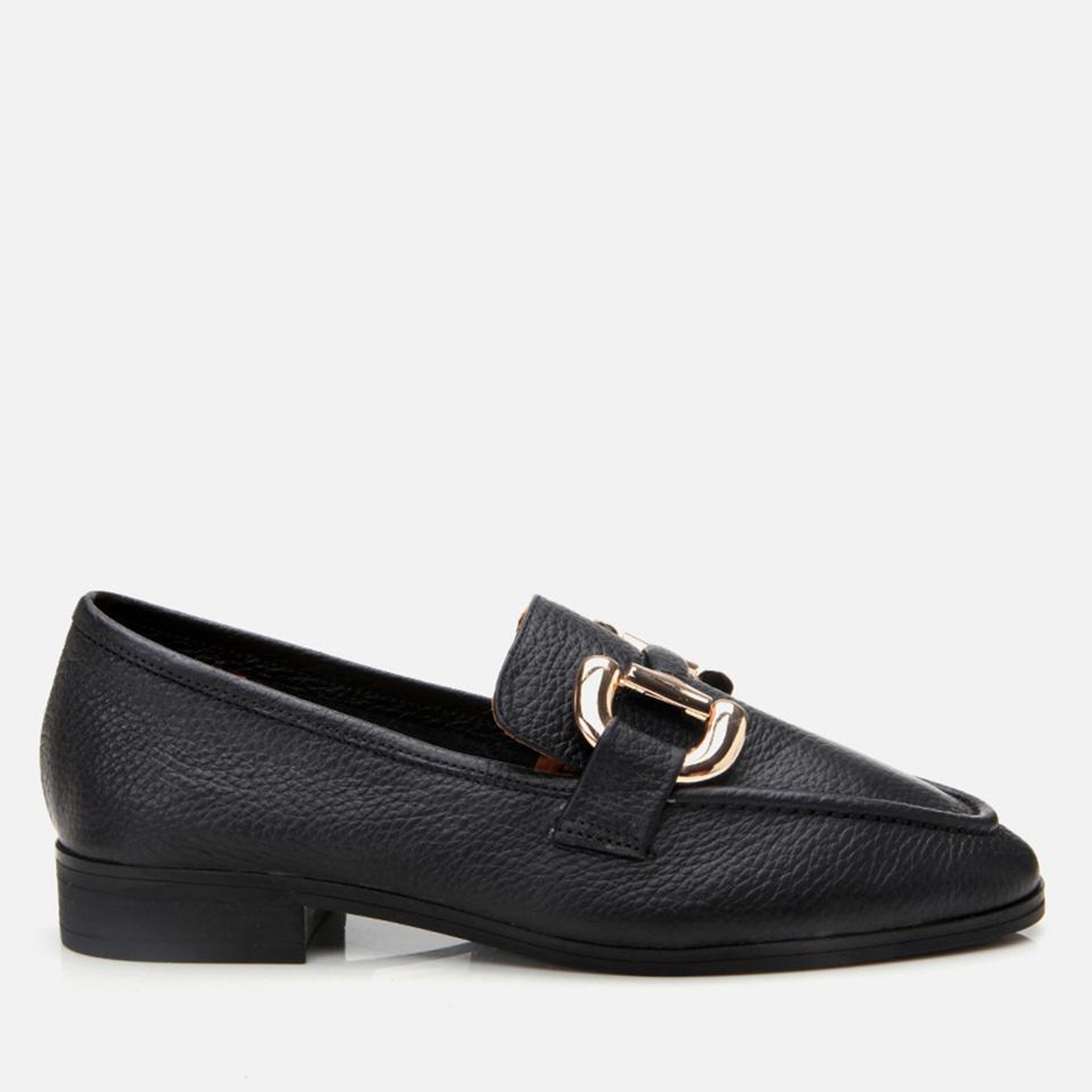 Kadın Deri Siyah Tokalı Günlük Loafer