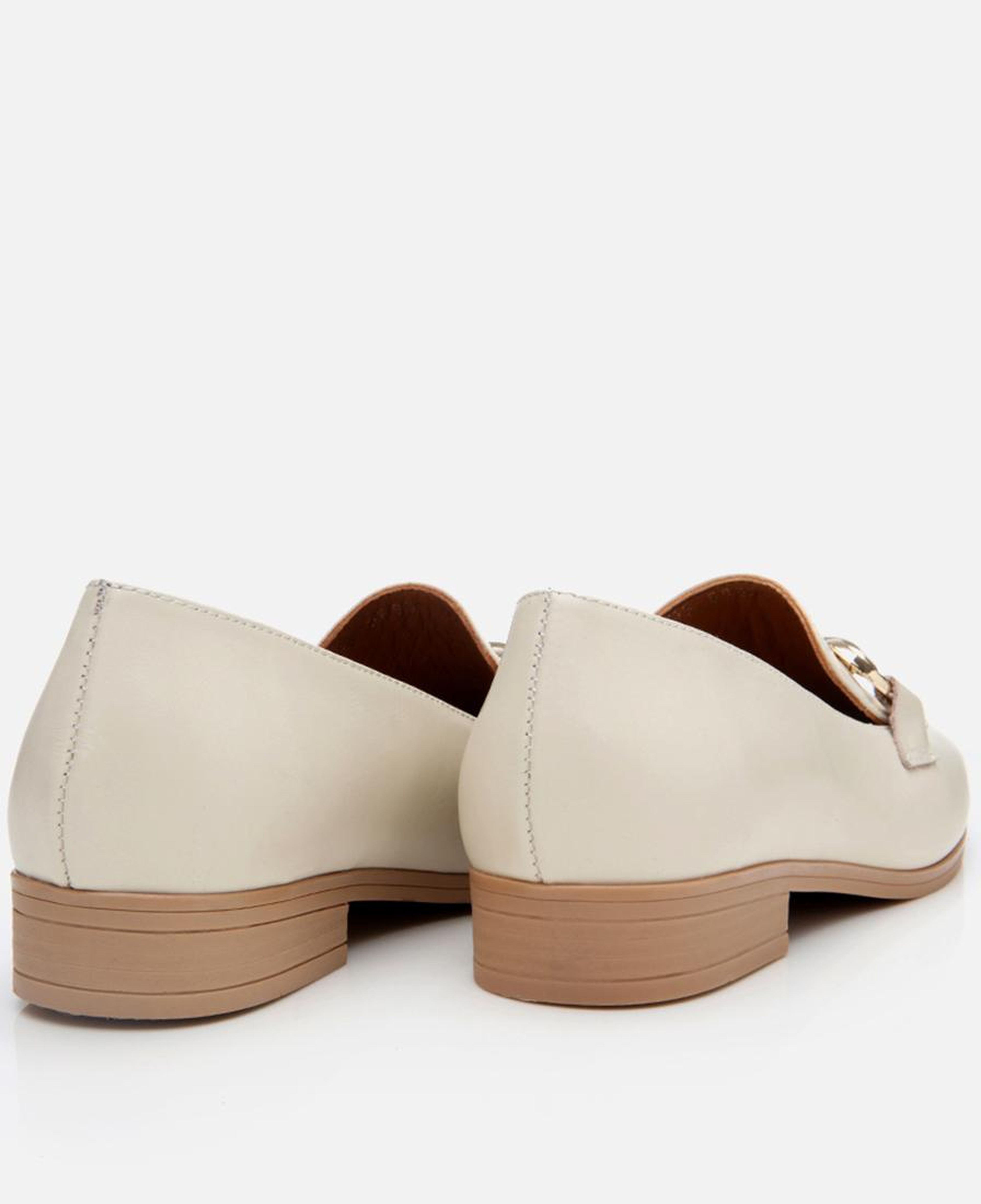 Kadın Deri Ekru Tokalı Klasik Loafer
