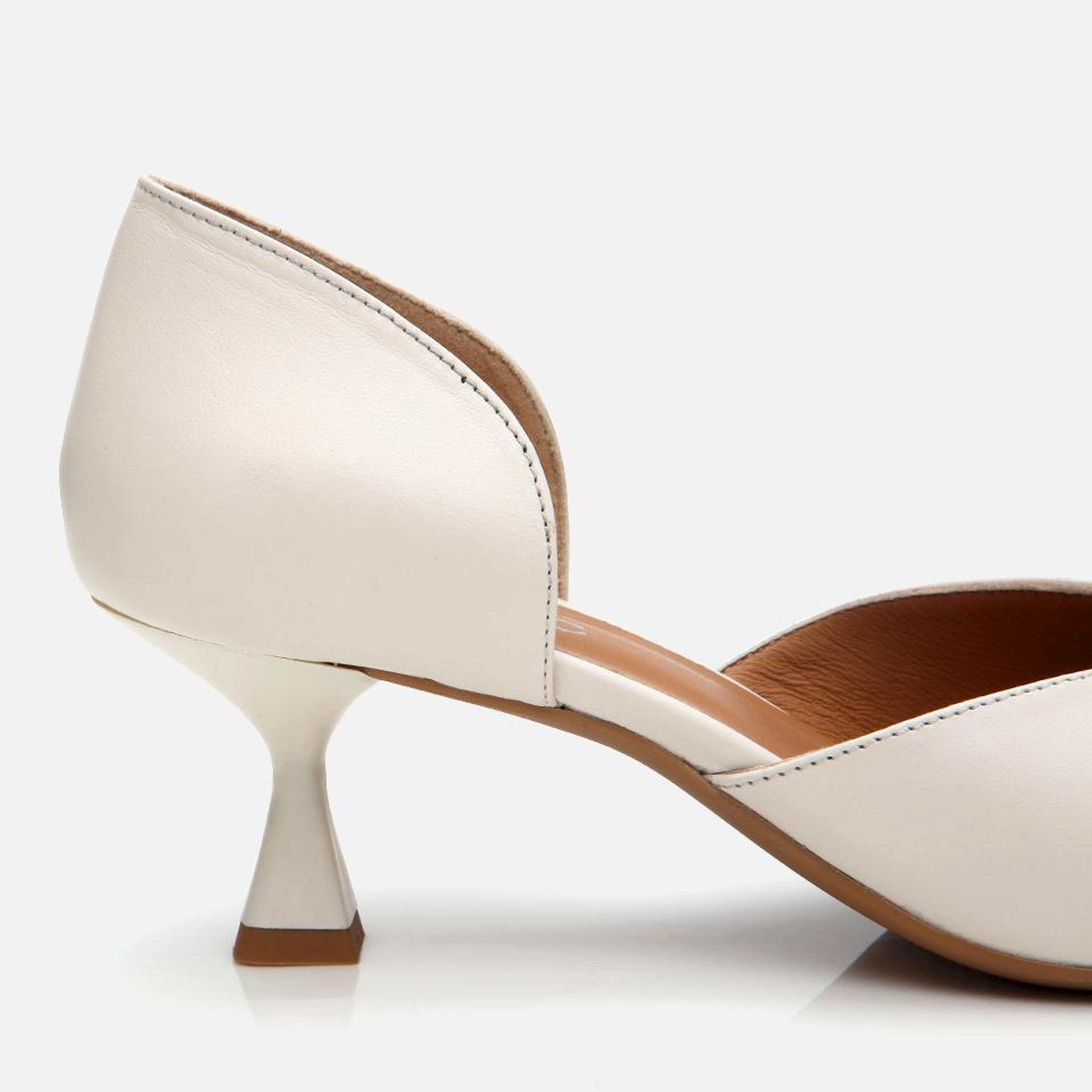 Kadın Deri Ekru İnce Topuklu Stiletto