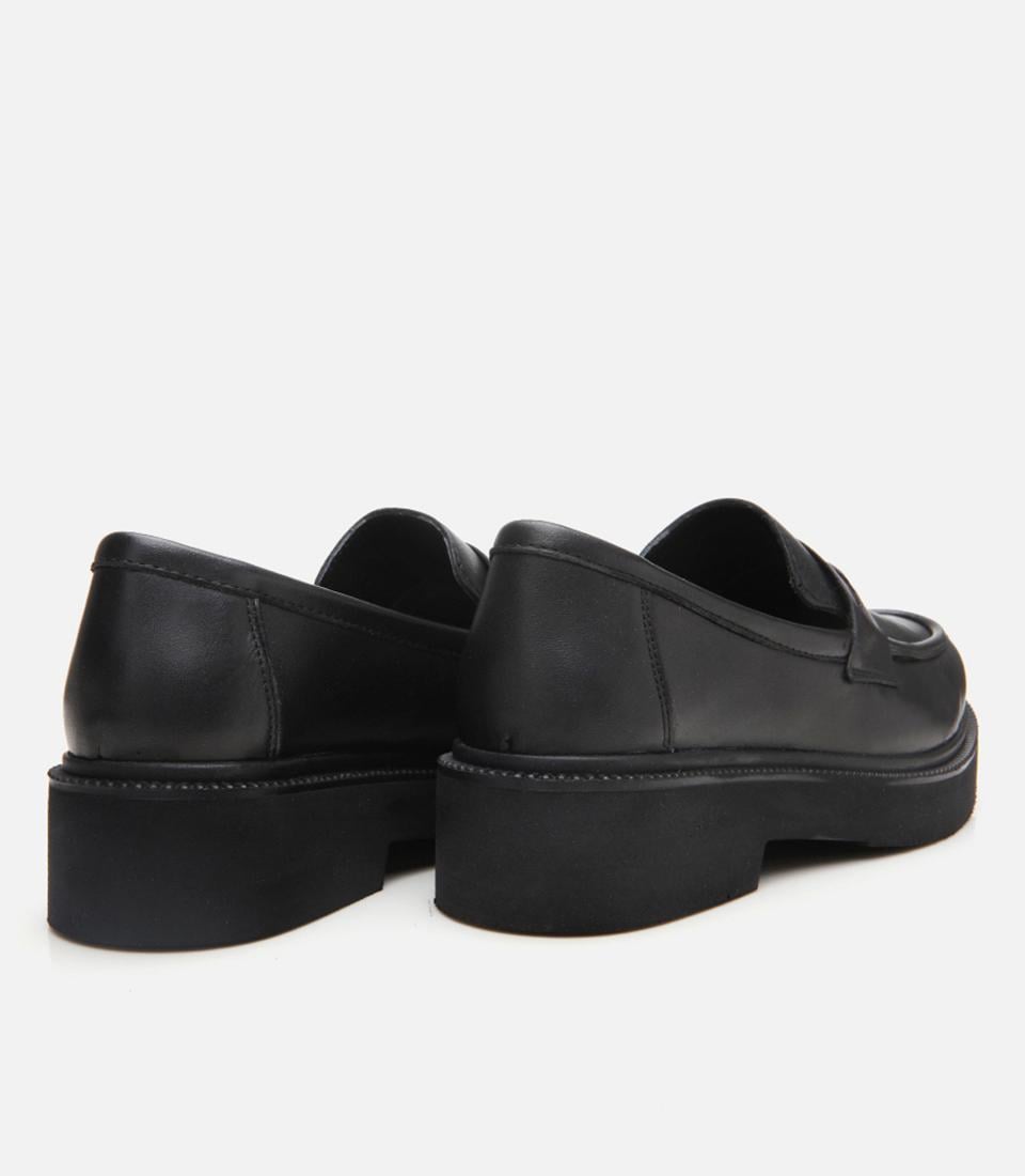 Kadın Deri Siyah Kalın Tabanlı Klasik Loafer