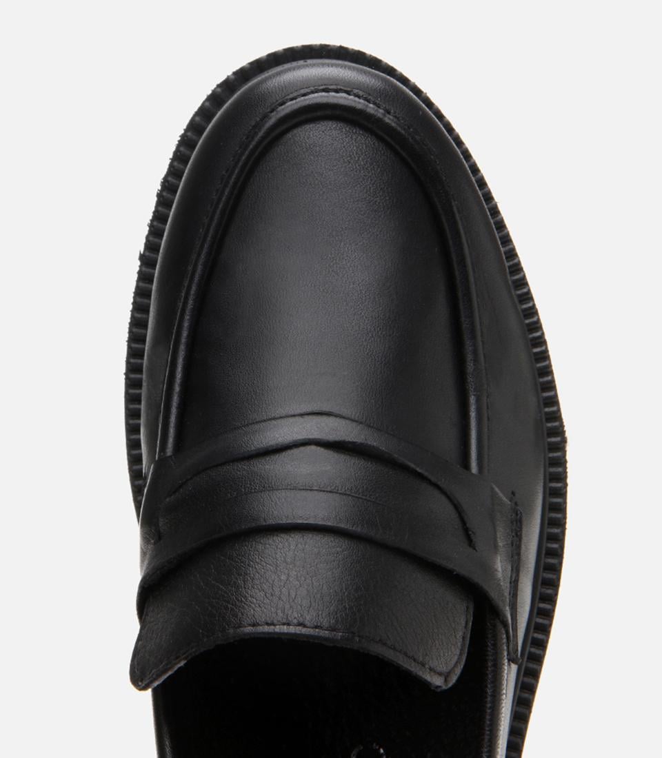 Kadın Deri Siyah Kalın Tabanlı Klasik Loafer