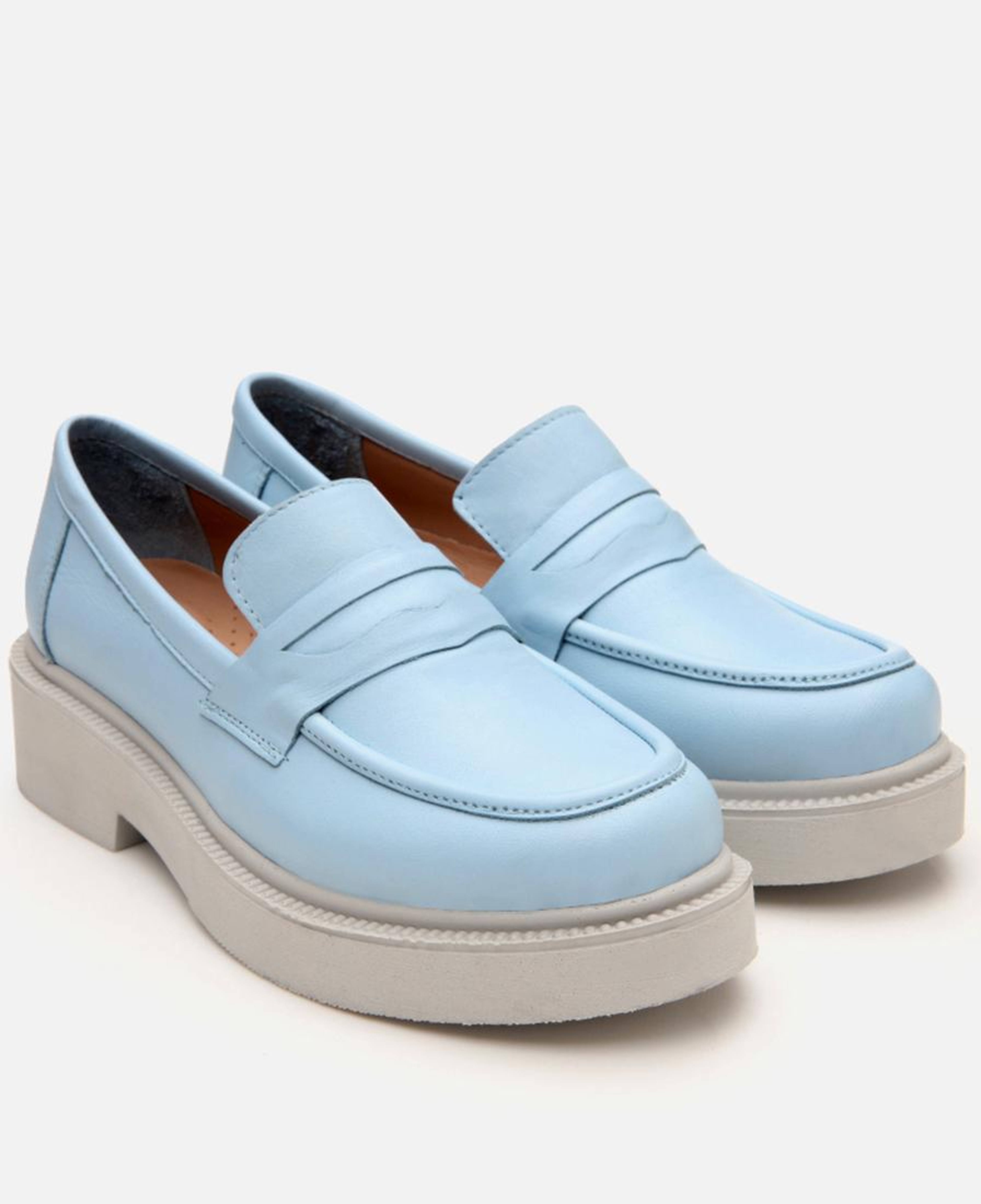 Kadın Deri Mavi Kalın Tabanlı Klasik Loafer
