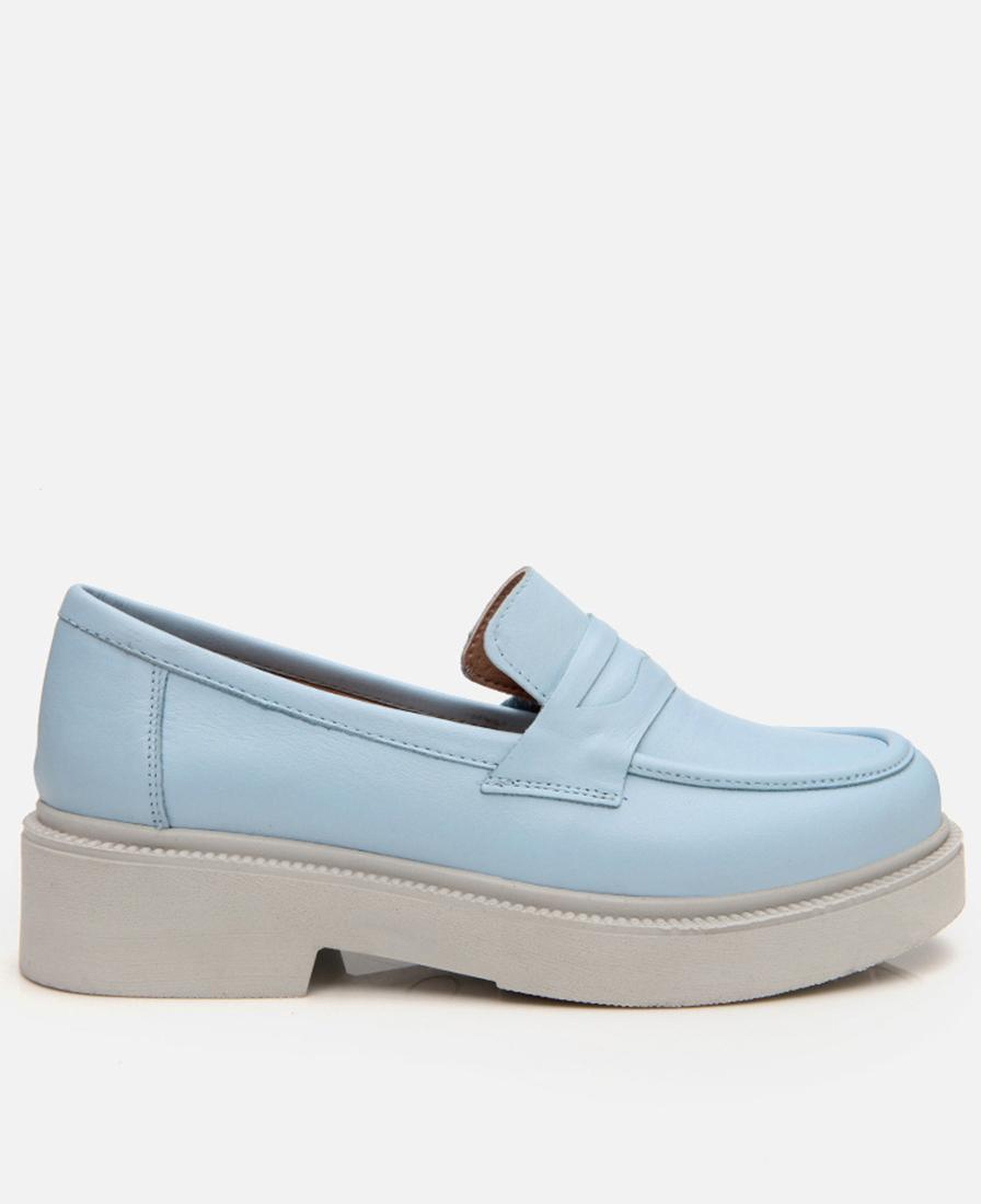 Kadın Deri Mavi Kalın Tabanlı Klasik Loafer