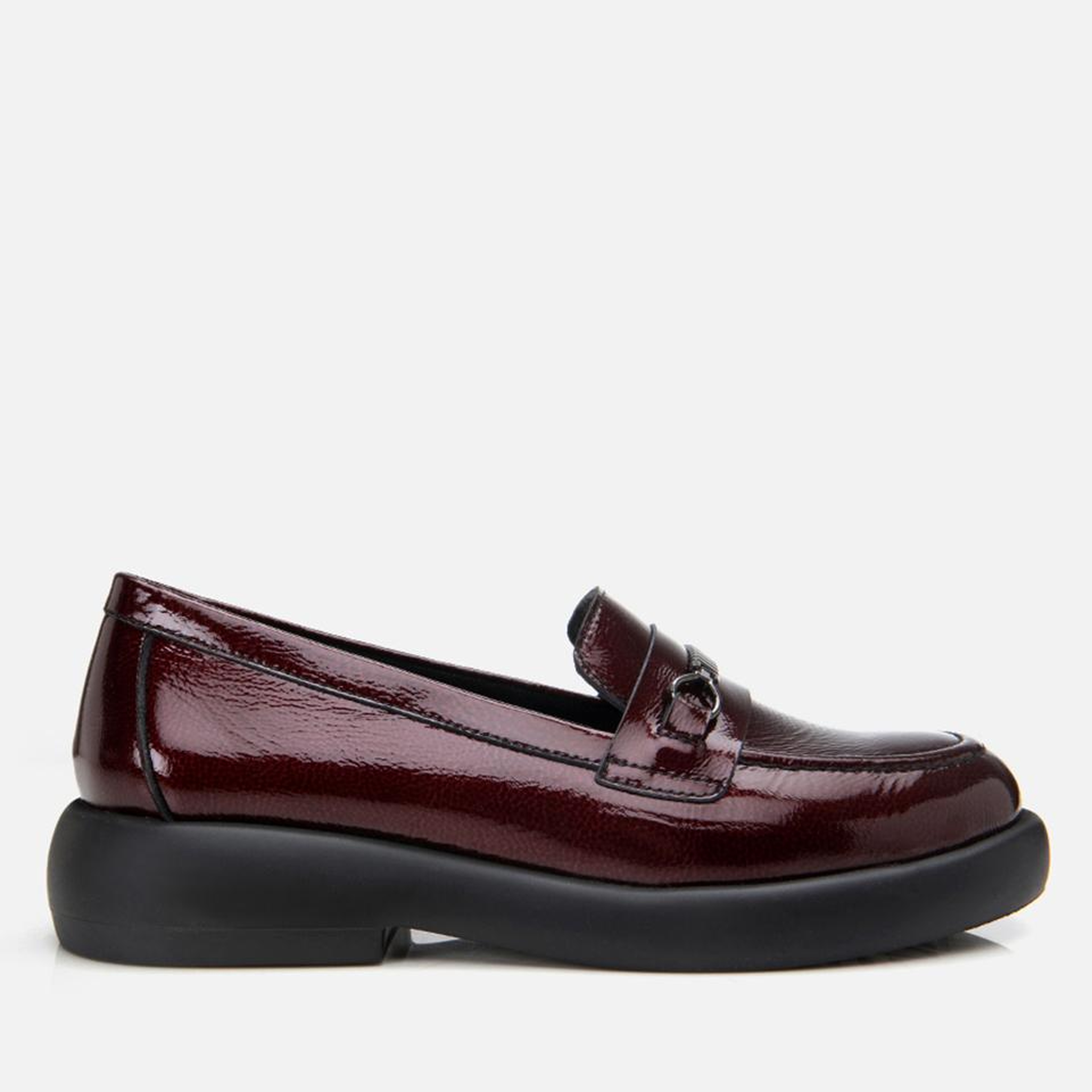 Kadın Rugan Deri Bordo Tokalı Şık Klasik Loafer