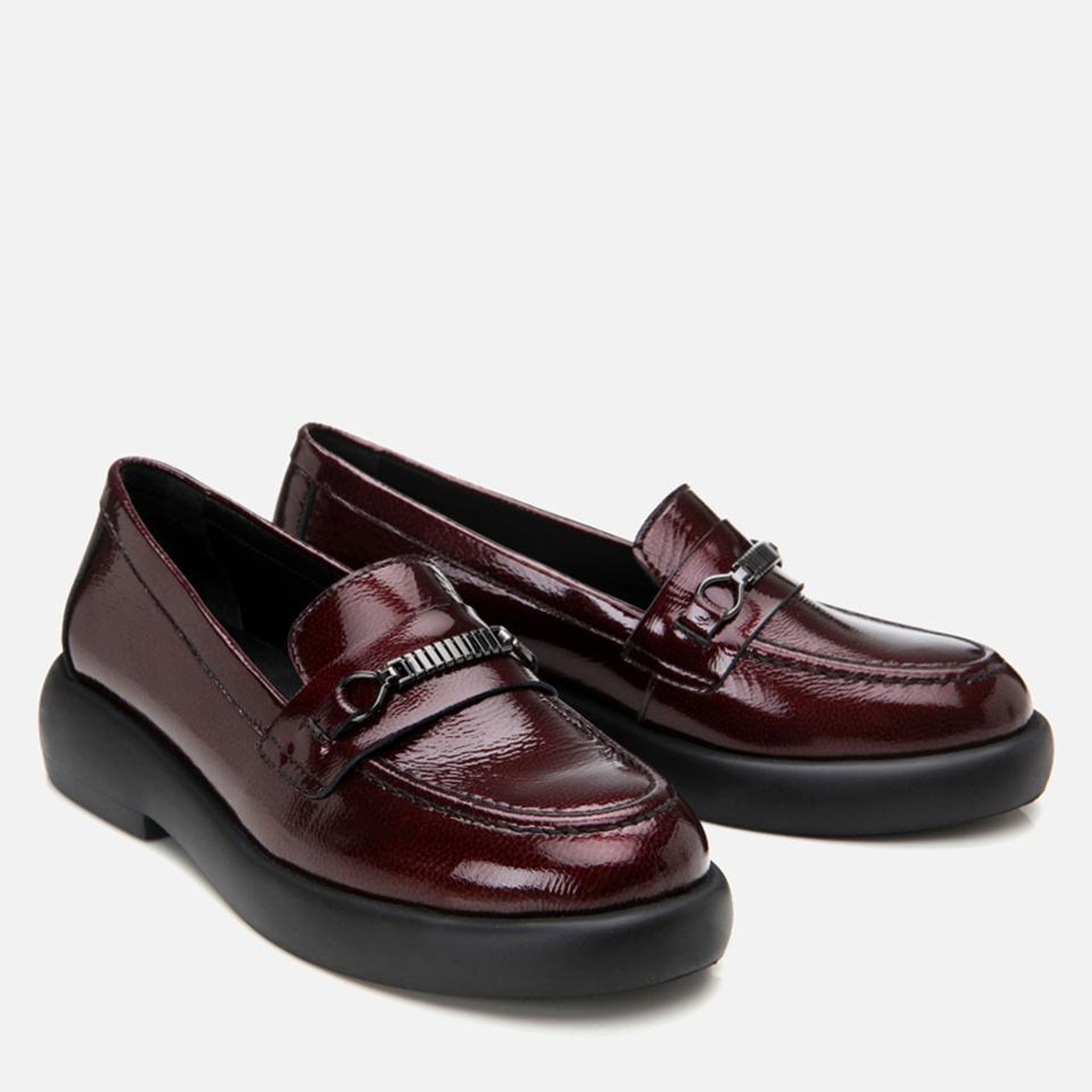 Kadın Rugan Deri Bordo Tokalı Şık Klasik Loafer
