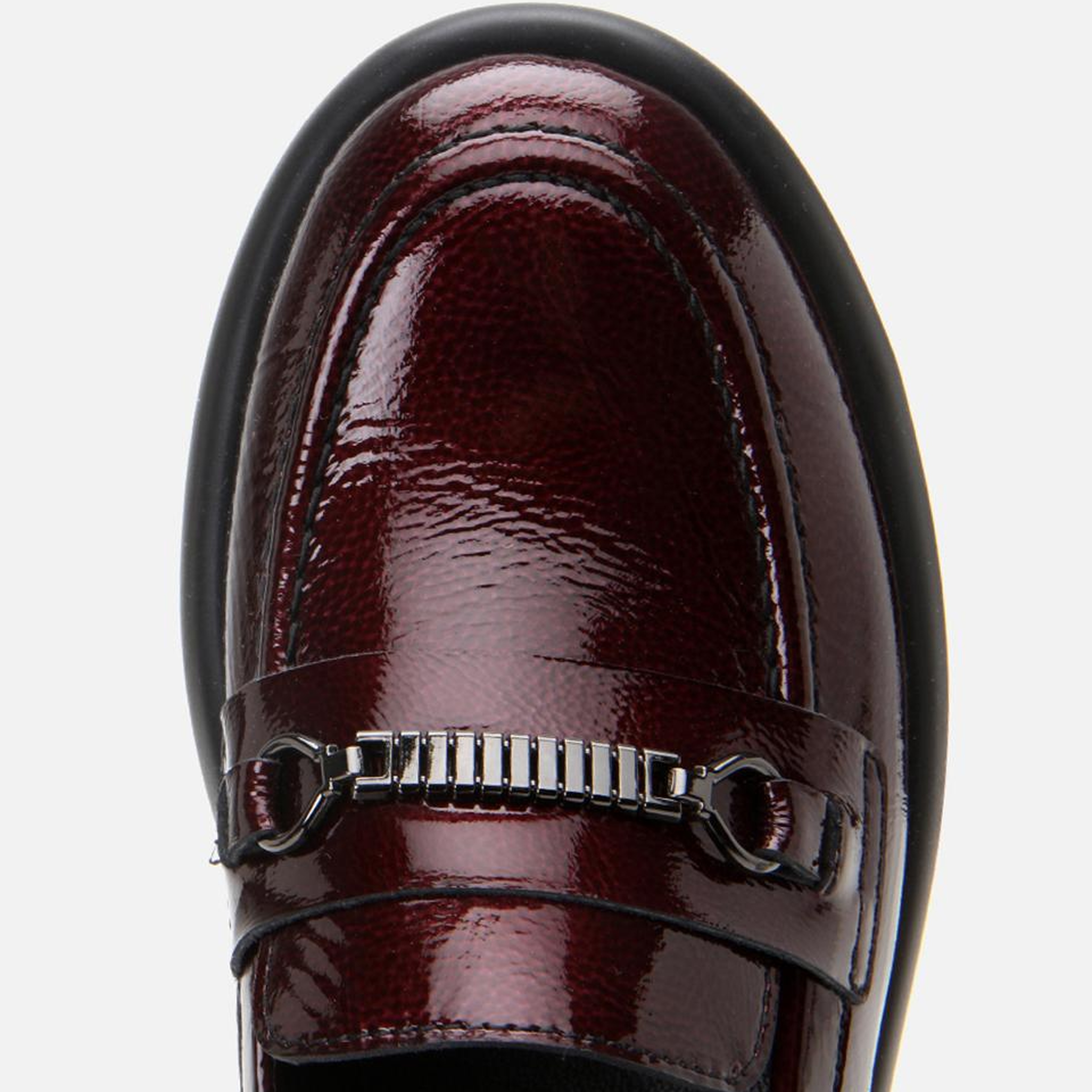 Kadın Rugan Deri Bordo Tokalı Şık Klasik Loafer