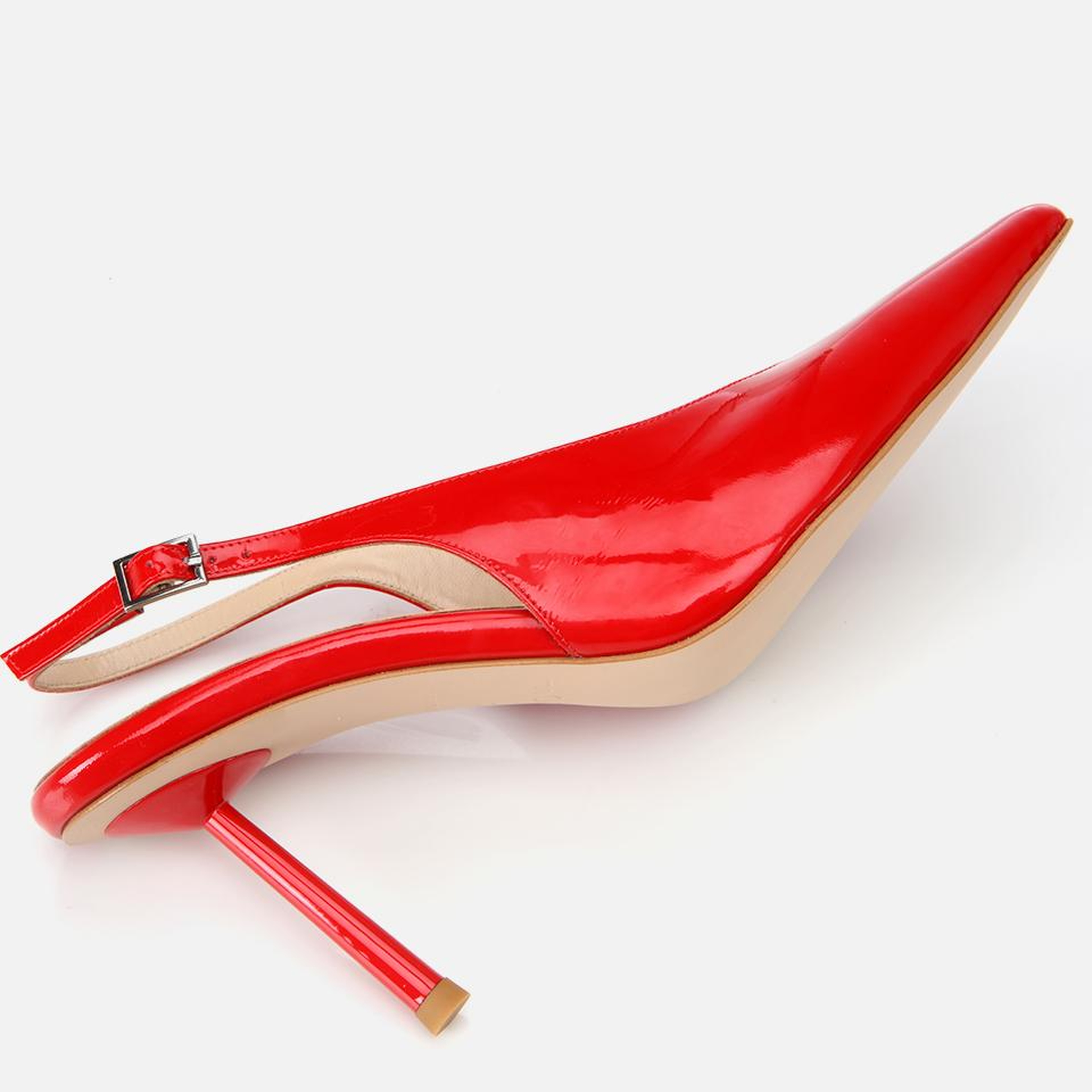 Kadın Rugan Deri Kırmızı Arkası Açık Stiletto