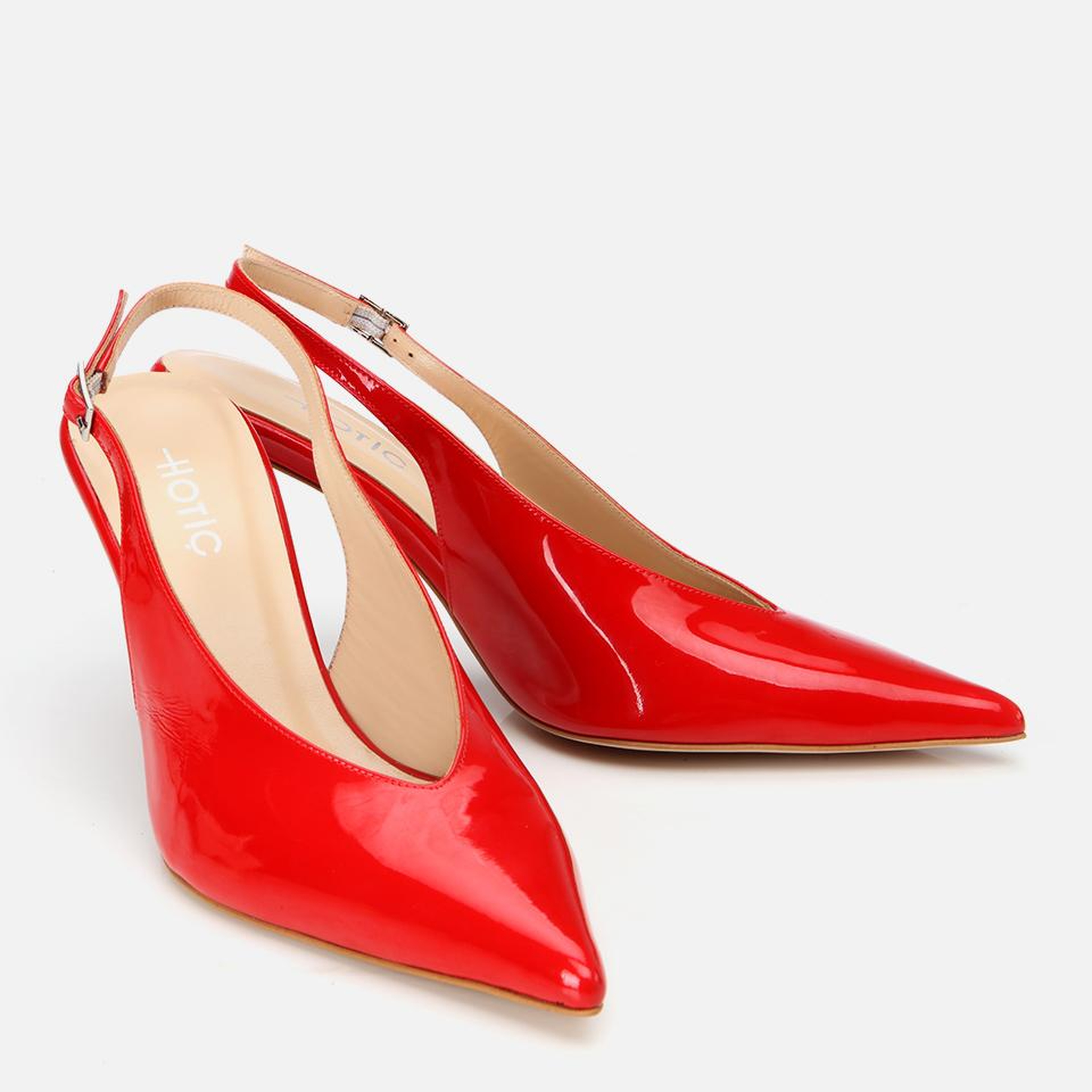 Kadın Rugan Deri Kırmızı Arkası Açık Stiletto