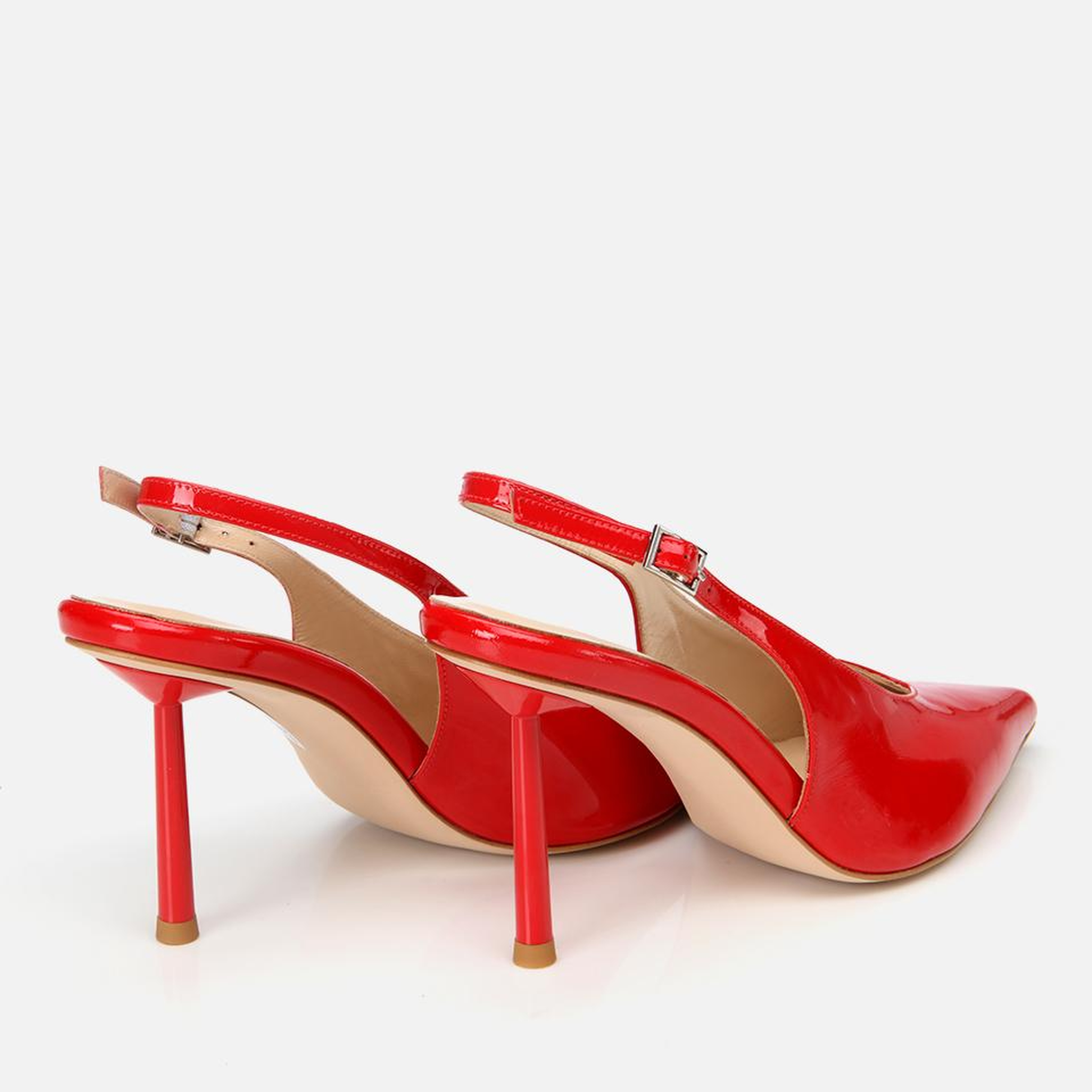 Kadın Rugan Deri Kırmızı Arkası Açık Stiletto