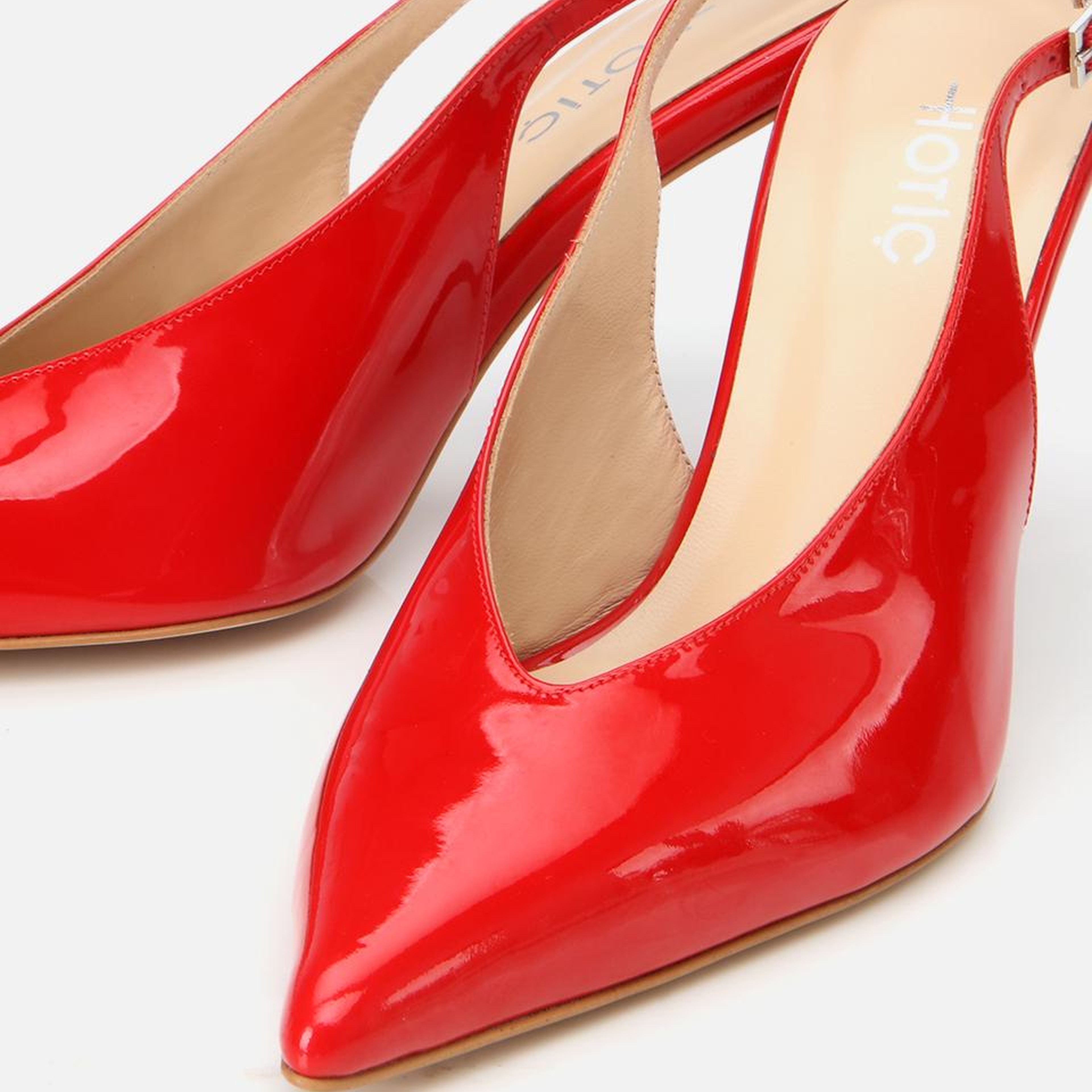 Kadın Rugan Deri Kırmızı Arkası Açık Stiletto