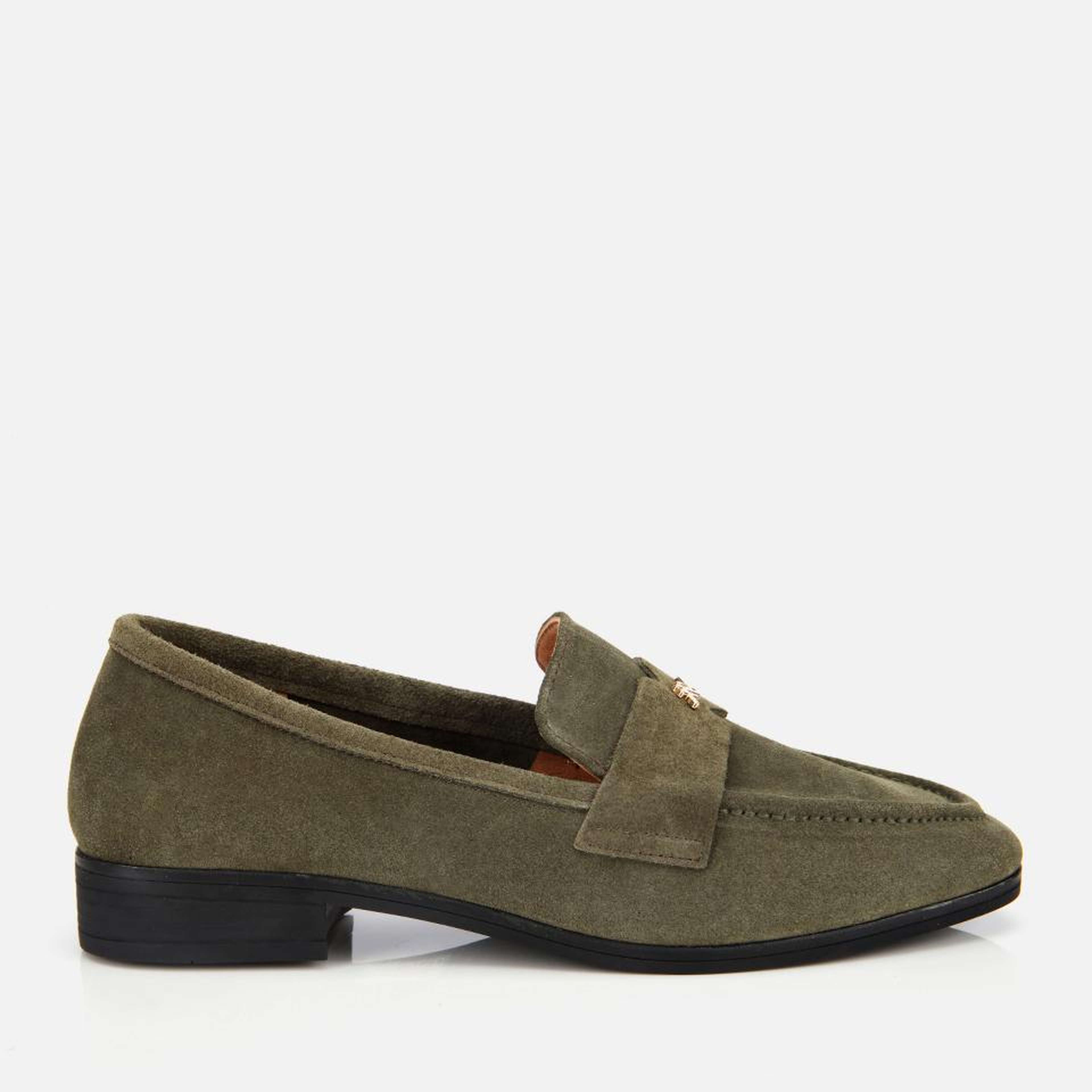 Kadın Süet Deri Haki Yumuşak Dokulu Klasik Loafer