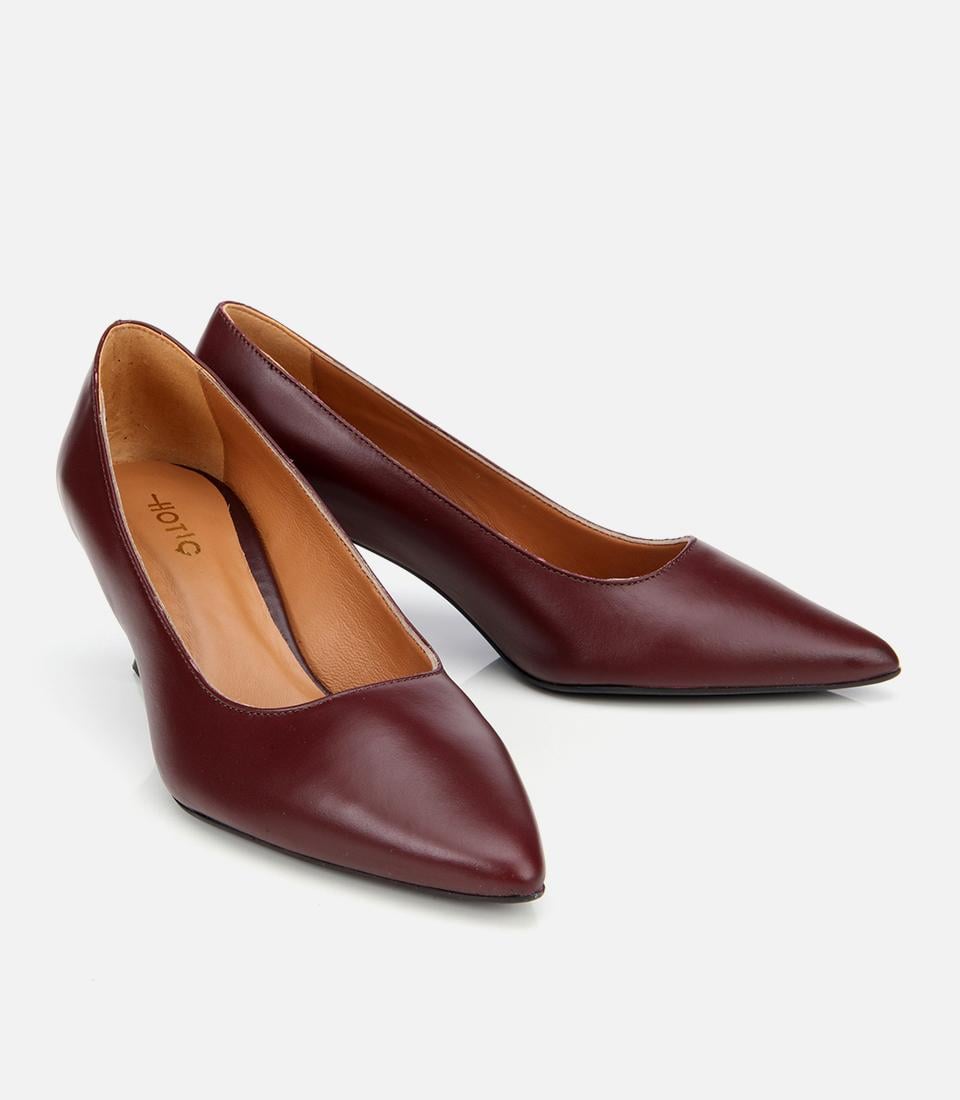 Kadın Deri Bordo Esnek Tabanlı İnce Topuklu Stiletto