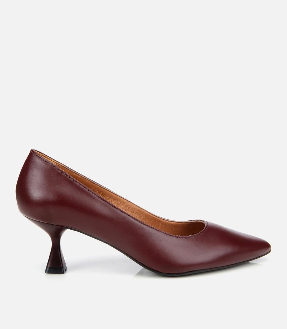 Kadın Deri Bordo Esnek Tabanlı İnce Topuklu Stiletto
