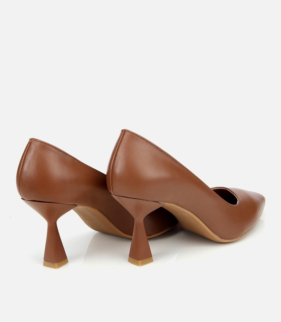 Kadın Deri Kahverengi Esnek Tabanlı İnce Topuklu Stiletto