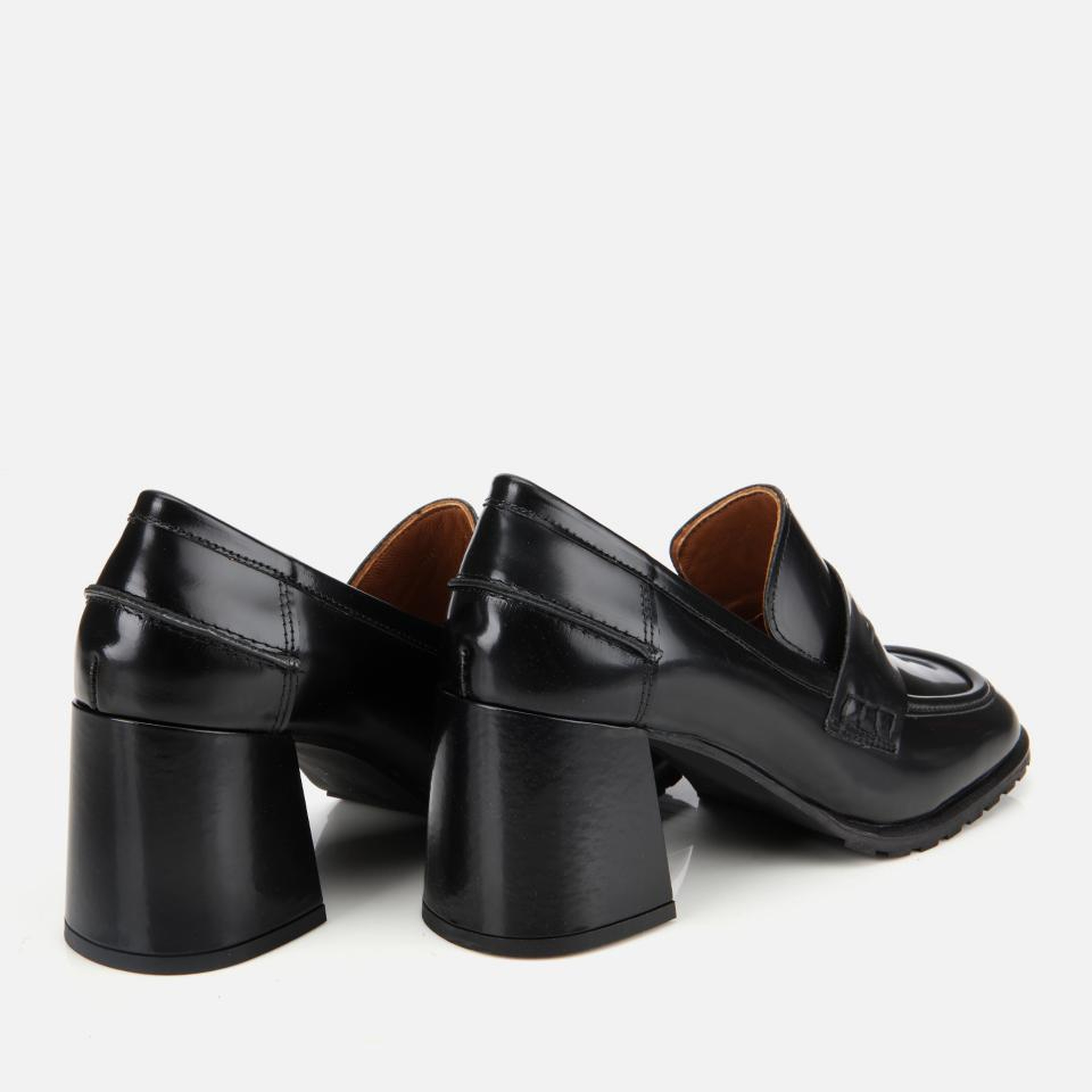 Kadın Açma Deri Siyah Topuklu Klasik Loafer
