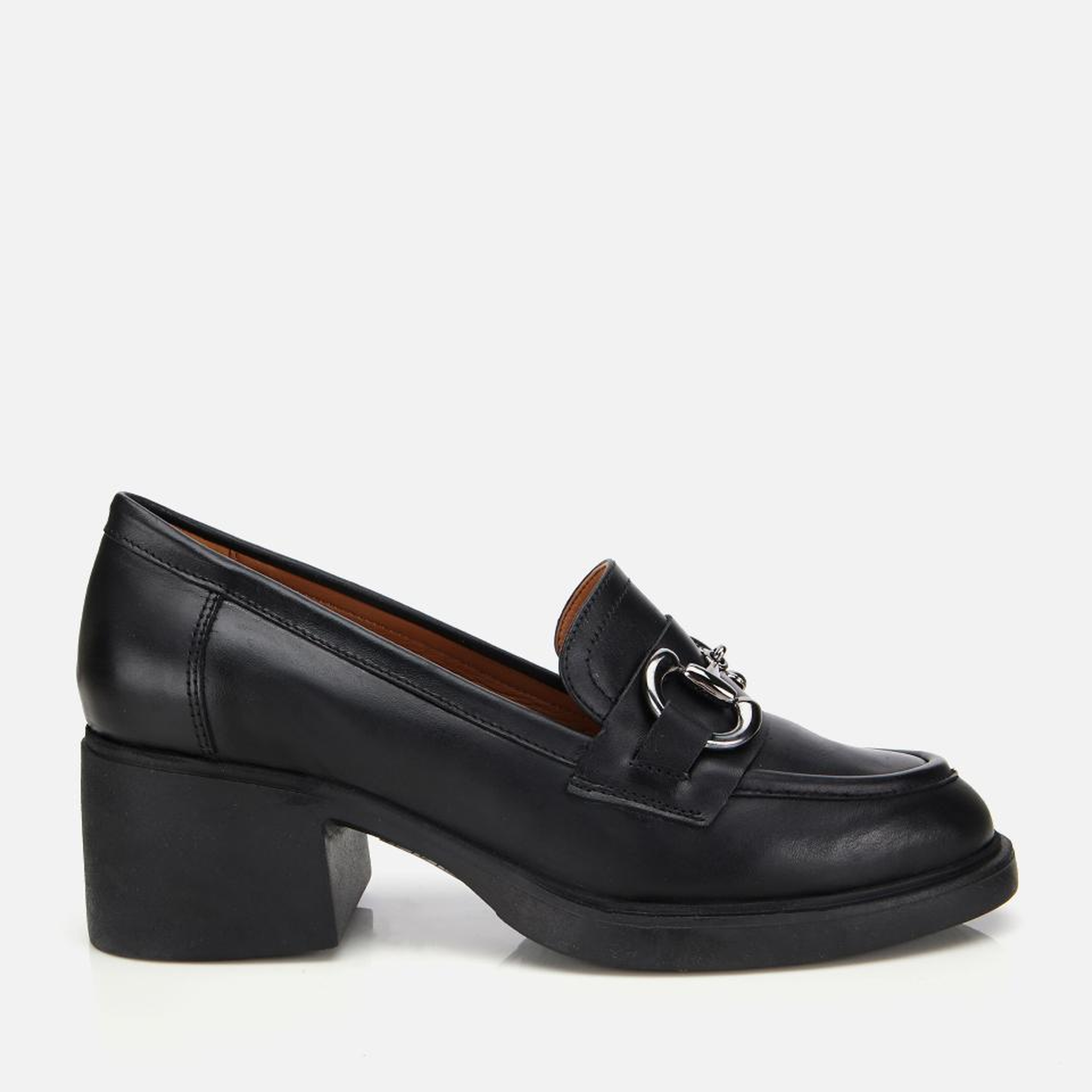 Kadın Deri Siyah Tokalı Yüksek Topuklu Klasik Loafer