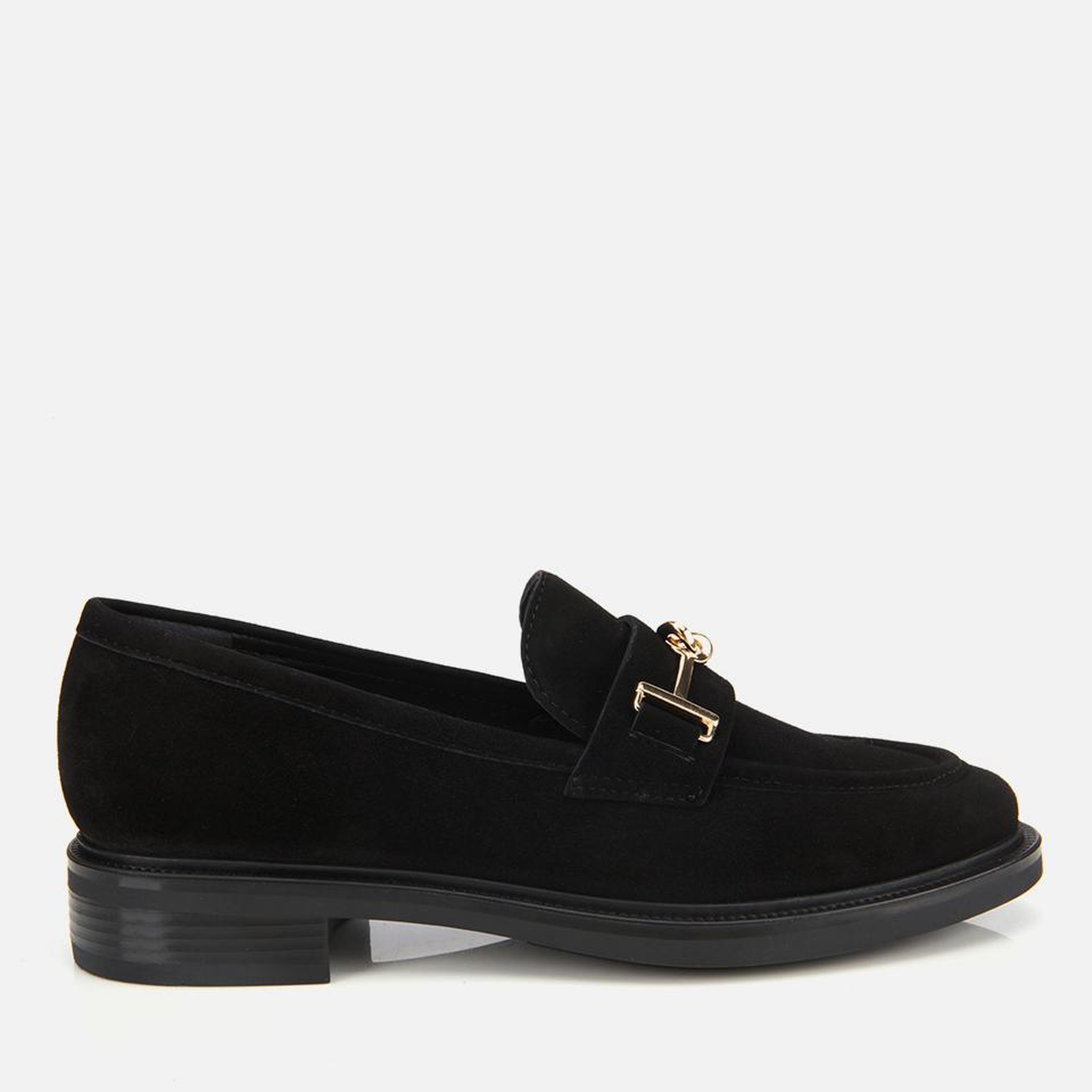 Kadın Süet Deri Siyah Tokalı Klasik Loafer
