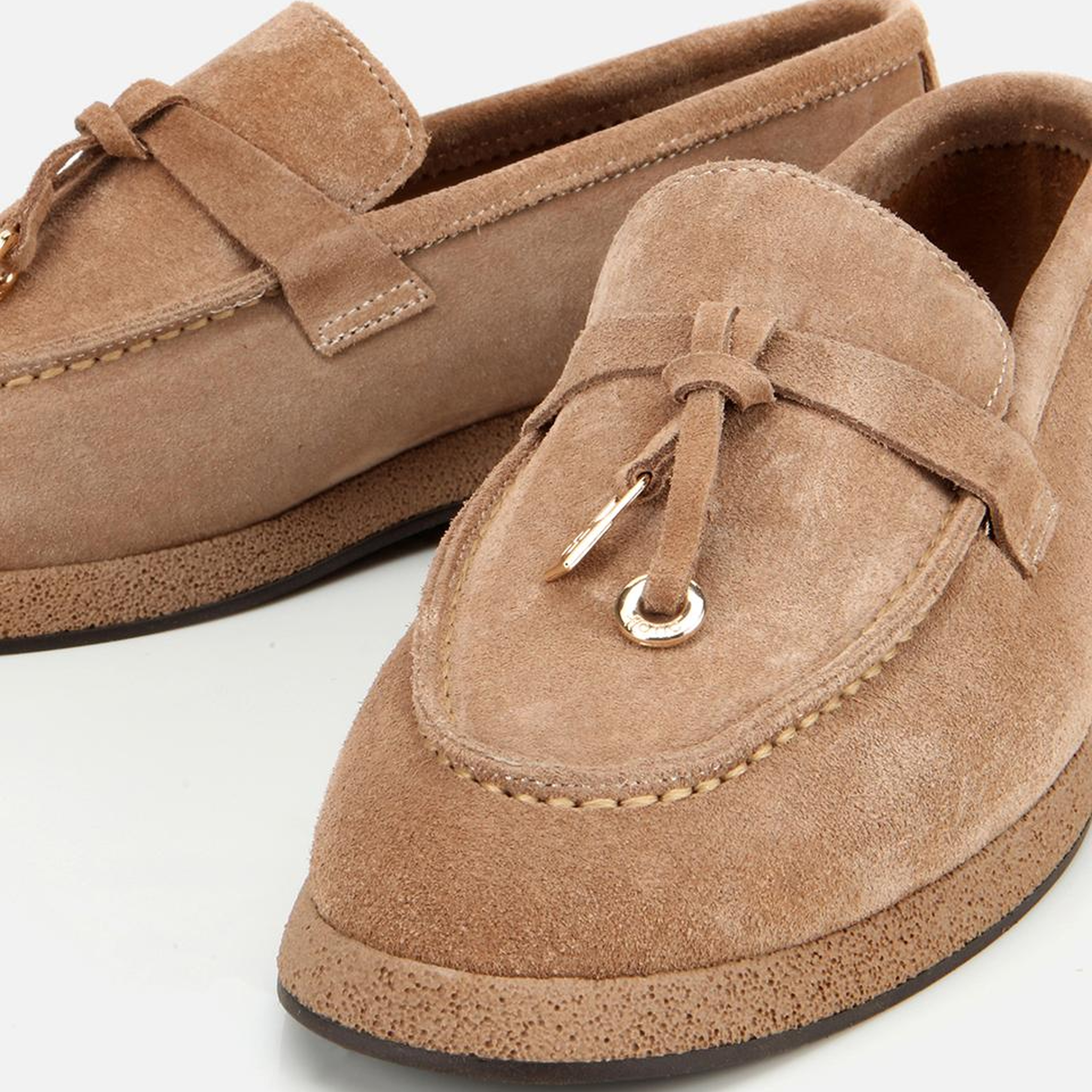 Kadın Süet Deri Vizon Gold Aksesuarlı Klasik Loafer