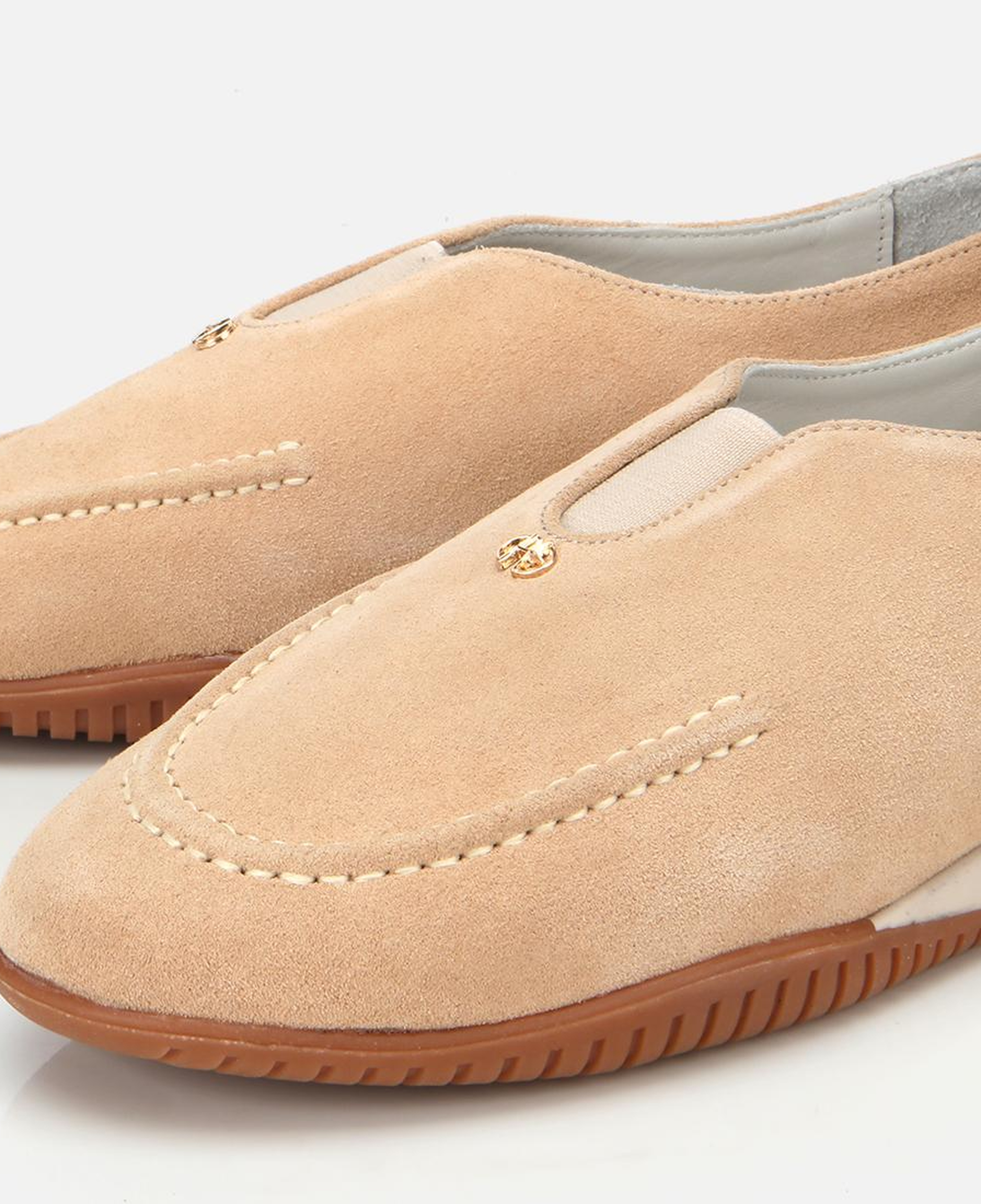 Kadın Süet Deri Bej Lastik Detaylı Günlük Loafer