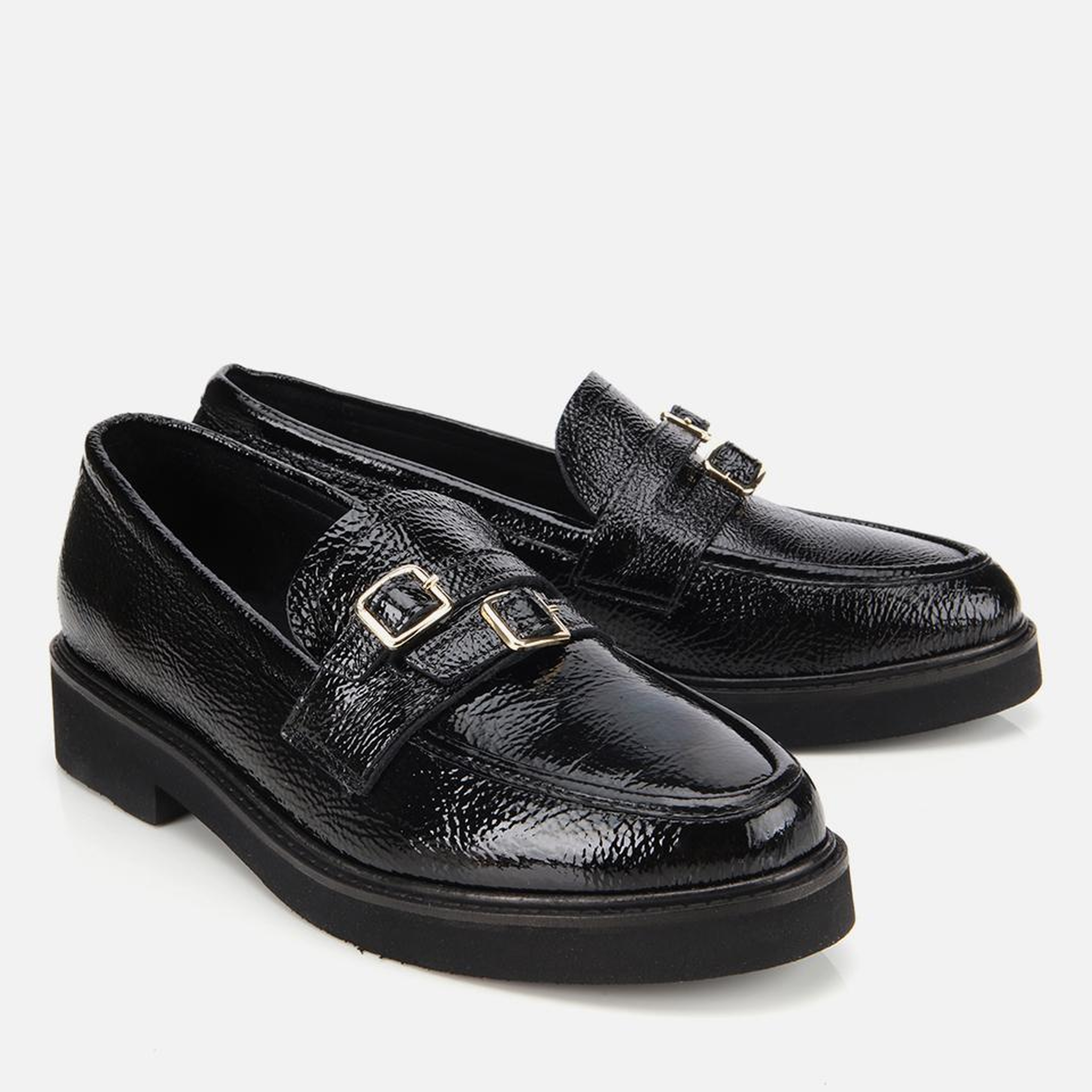 Kadın Rugan Deri Siyah Tokalı Klasik Loafer
