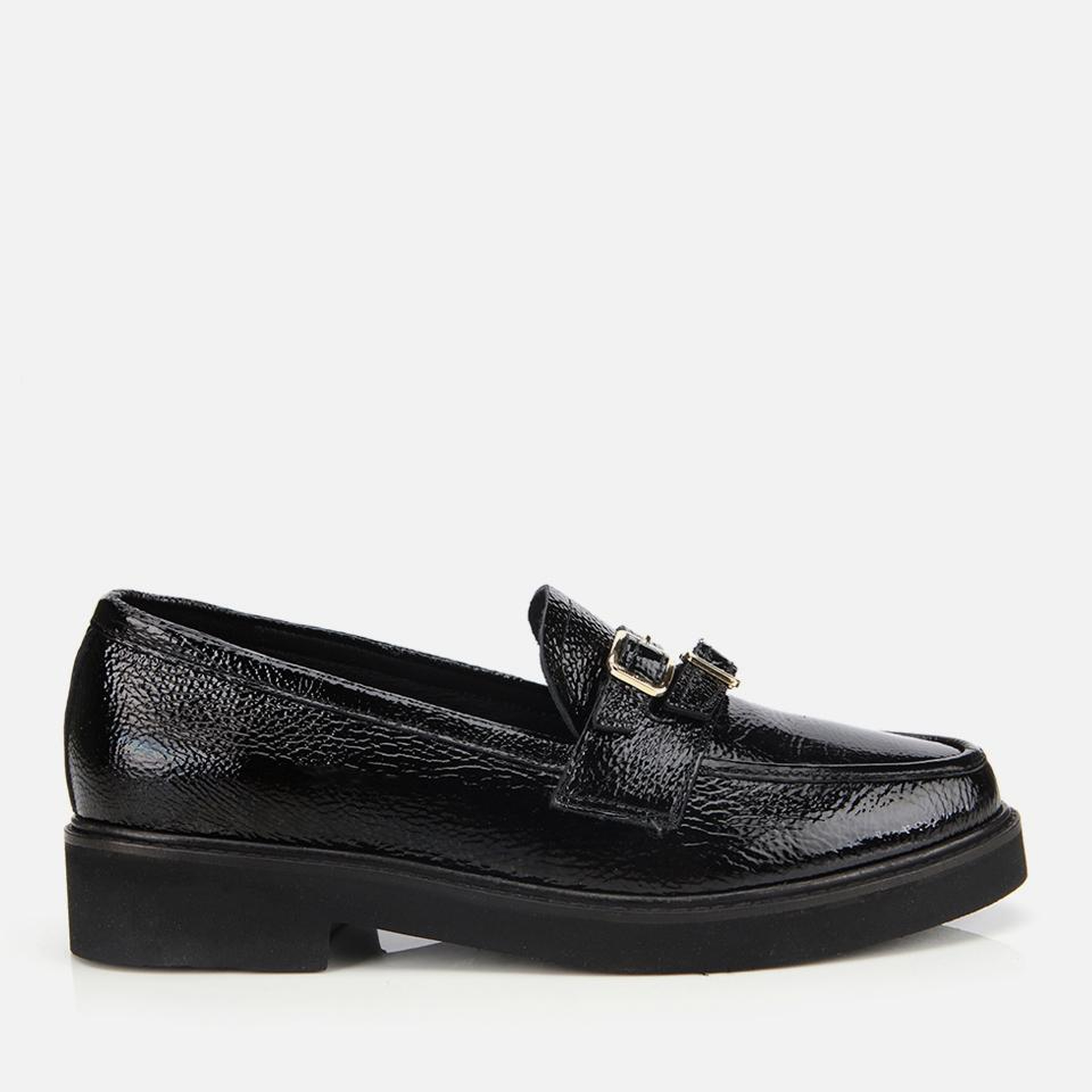 Kadın Rugan Deri Siyah Tokalı Klasik Loafer