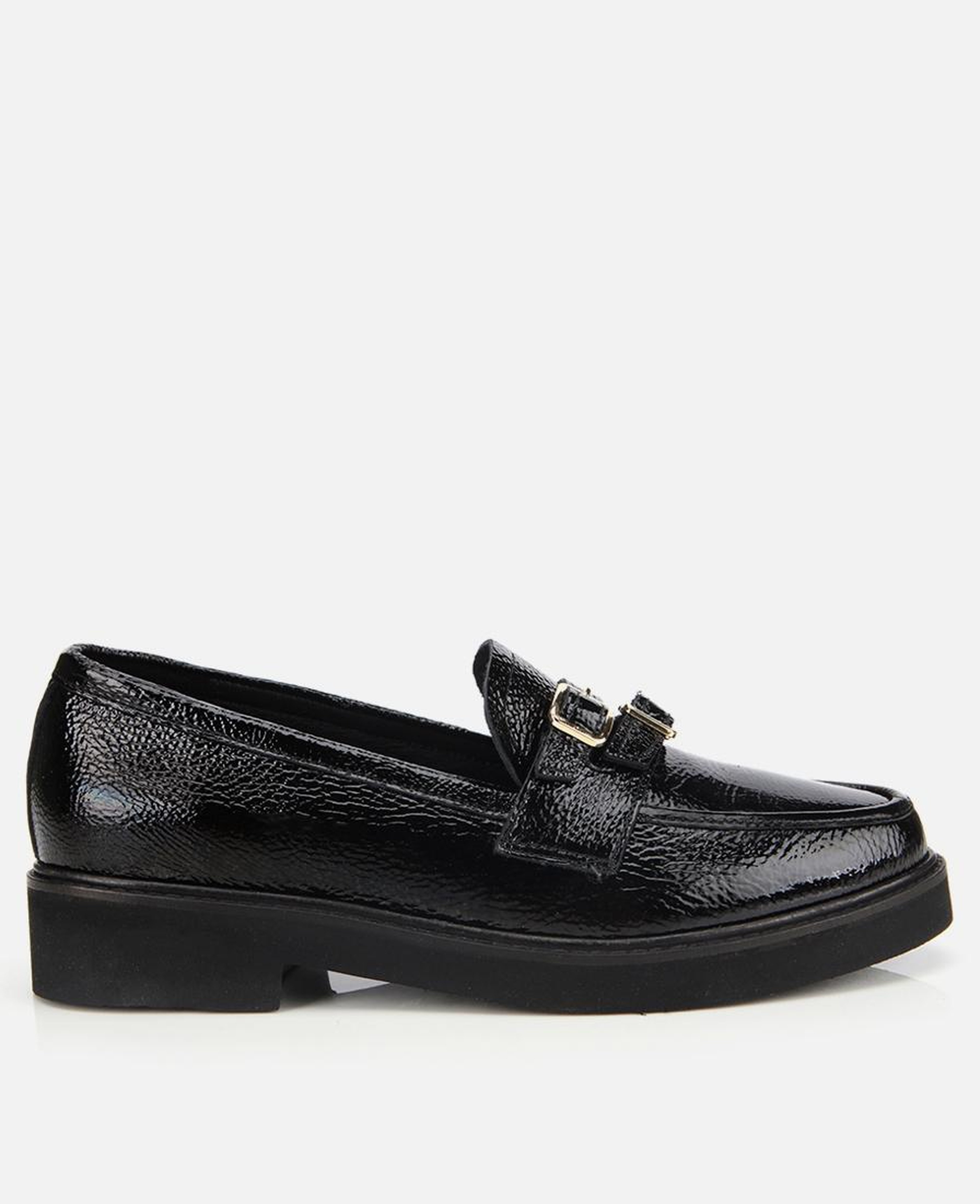 Kadın Rugan Deri Siyah Tokalı Klasik Loafer