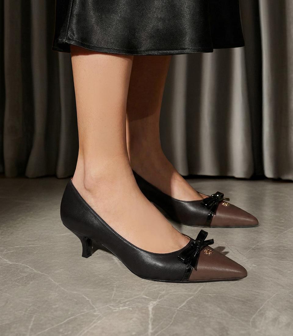 Kadın Deri Siyah Fiyonk Detaylı İnce Topuklu Stiletto