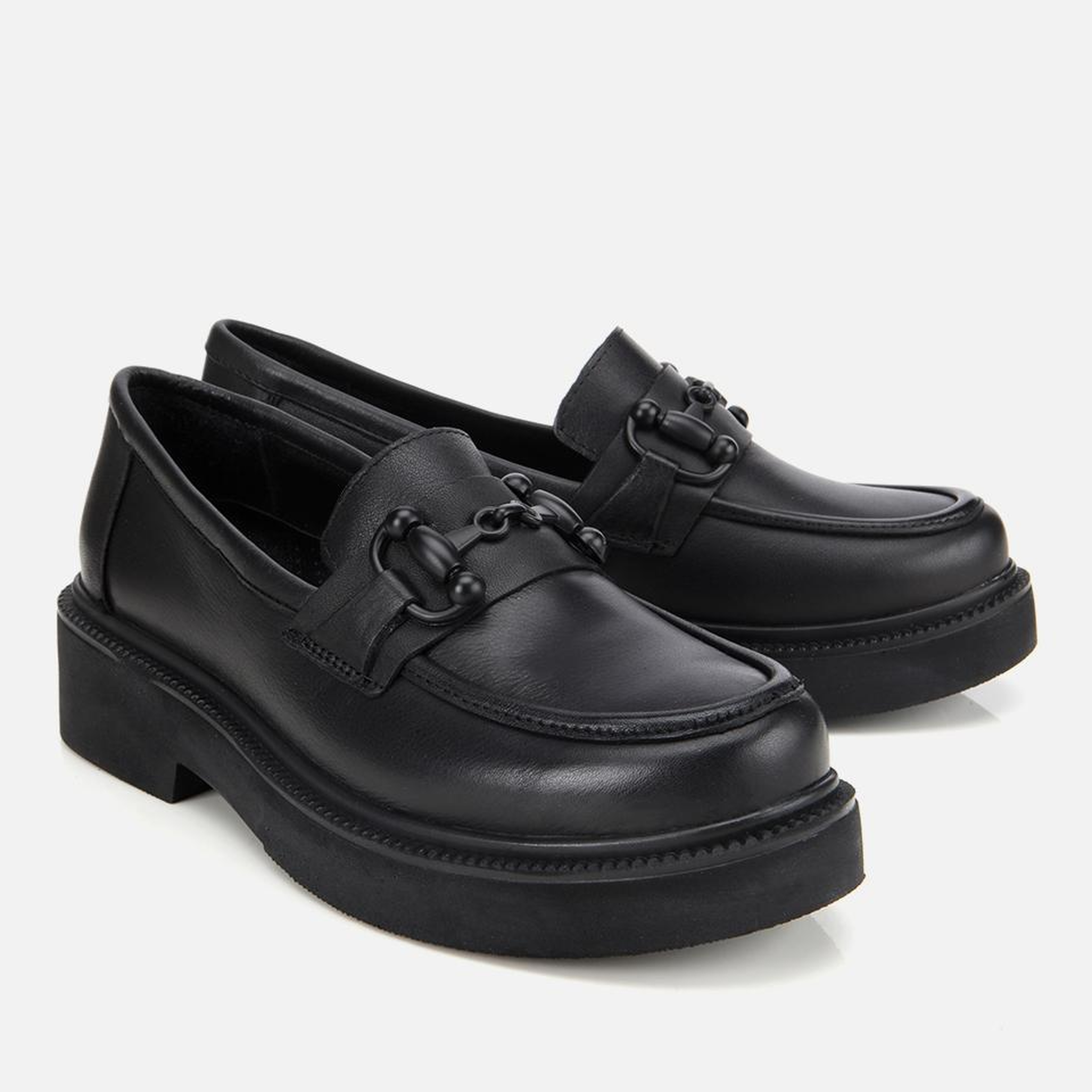 Kadın Deri Siyah Kalın Tabanlı Klasik Loafer