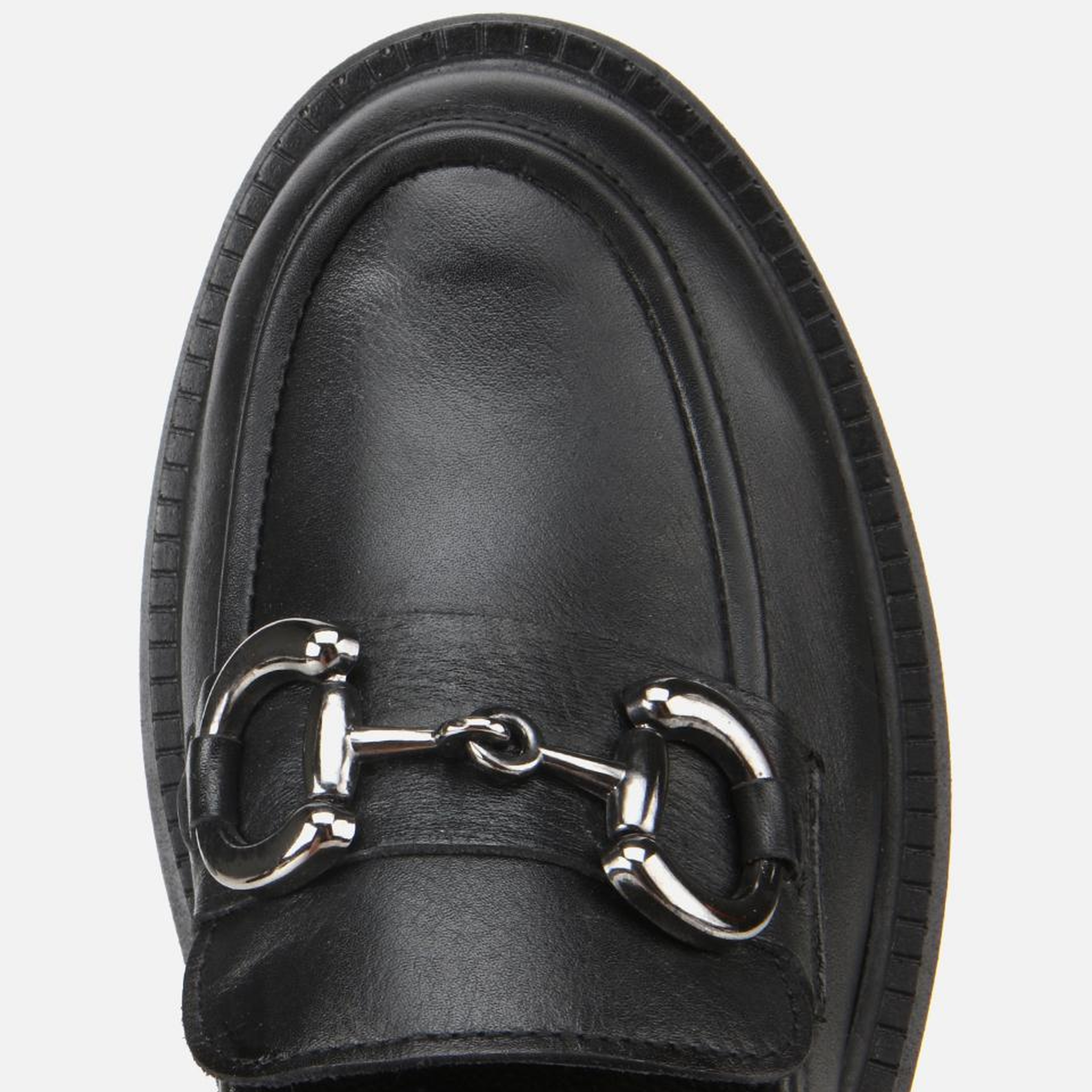 Kadın Deri Siyah Tokalı Yüksek Tabanlı Klasik Loafer