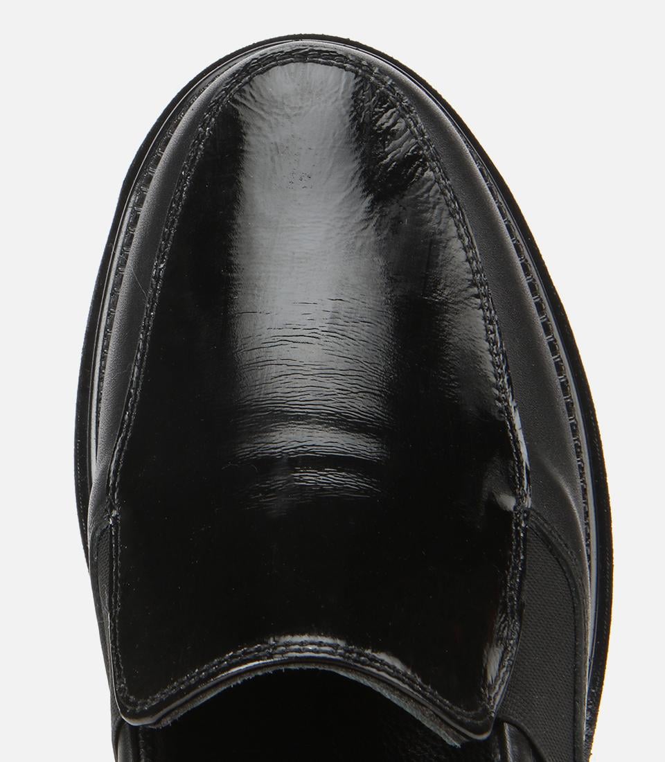 Kadın Deri Siyah Lastik Detaylı Dolgu Topuklu Günlük Loafer