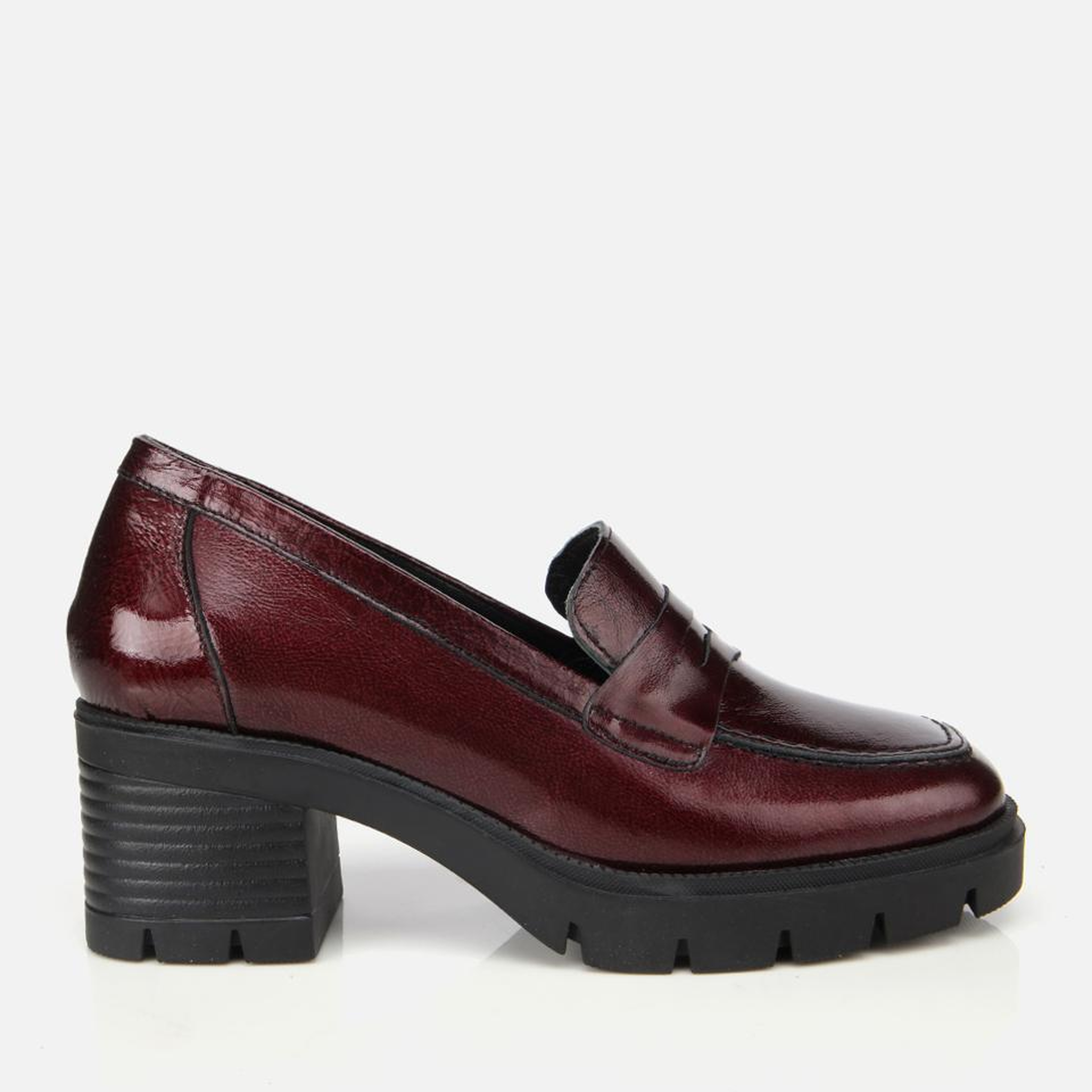 Kadın Rugan Deri Bordo Topuklu Klasik Loafer
